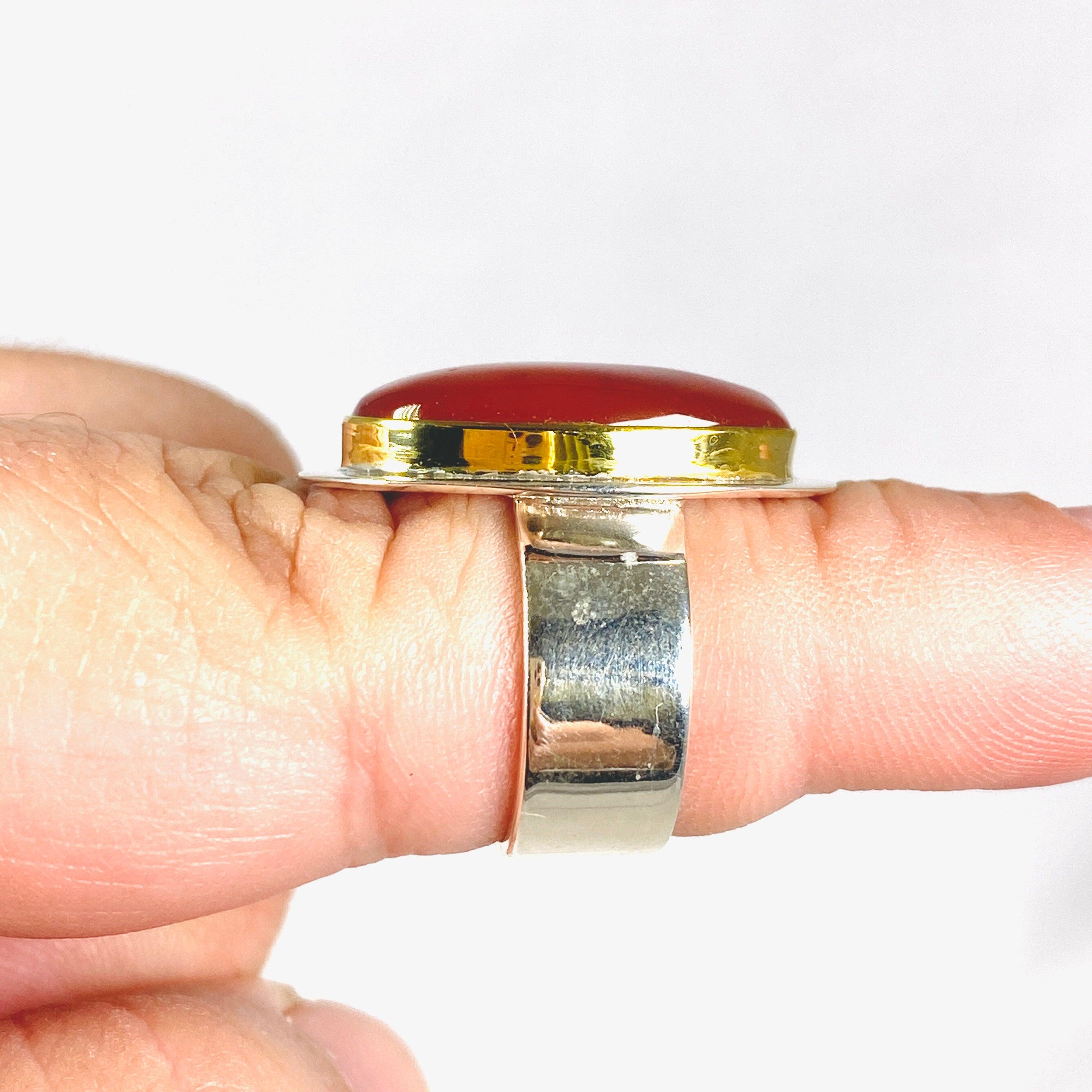 Natural Carnelian Oval Ring with 14K Gold Detailing - Size 7 Women's Fashion Jewelry for Wedding, Party & Everyday Wear KRGJ2864