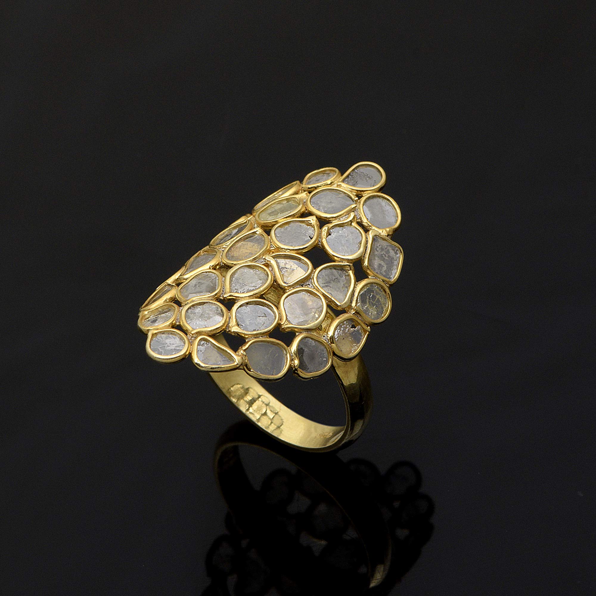 2.00 CTW Natural Uncut Diamond Polki Handmade Cluster Ring - 925 Sterling Silver 14K Gold Vermeil Bridal Jewelry | Perfect for Weddings, Engagements & Special Occasions