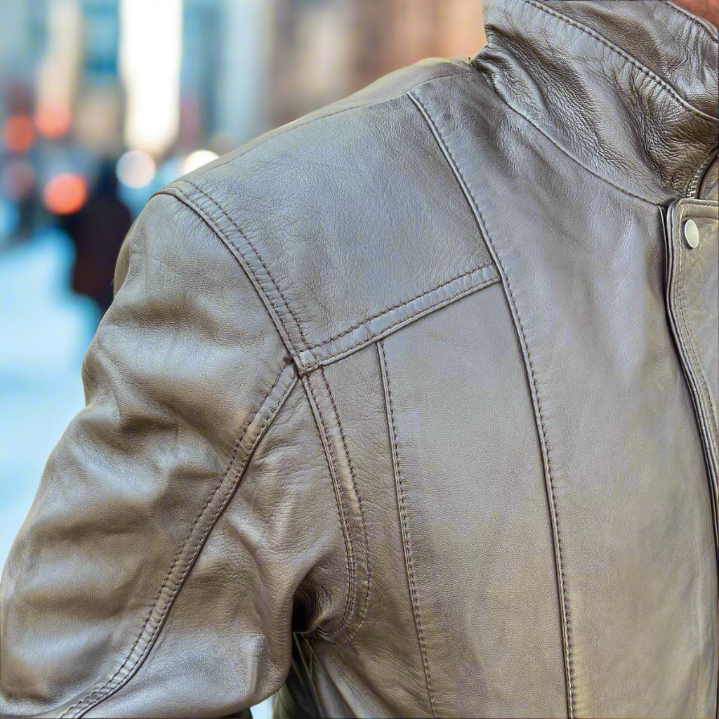 BOL Men's Double Pocket Genuine Leather Bomber Jacket - Stylish & Durable Outerwear for Casual Wear & Motorcycle Riding