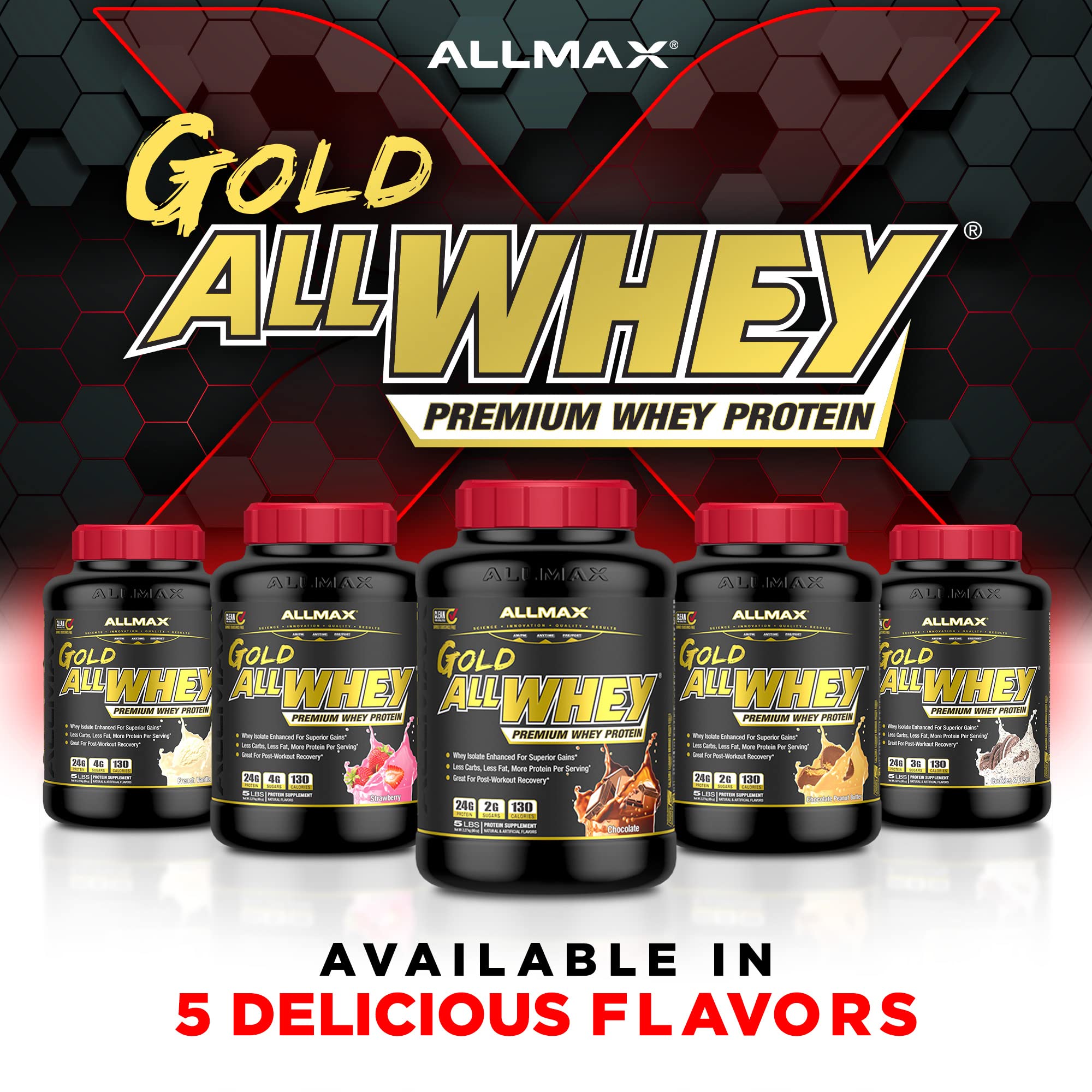 ALLMAX Nutrition Gold ALLWHEY Whey Protein Powder - French Vanilla Flavor, 2 lb (24g Protein Per Scoop) | Gluten Free, Low Carb & Low Sugar | 30 Servings | Ideal for Post-Workout Recovery & Muscle Building