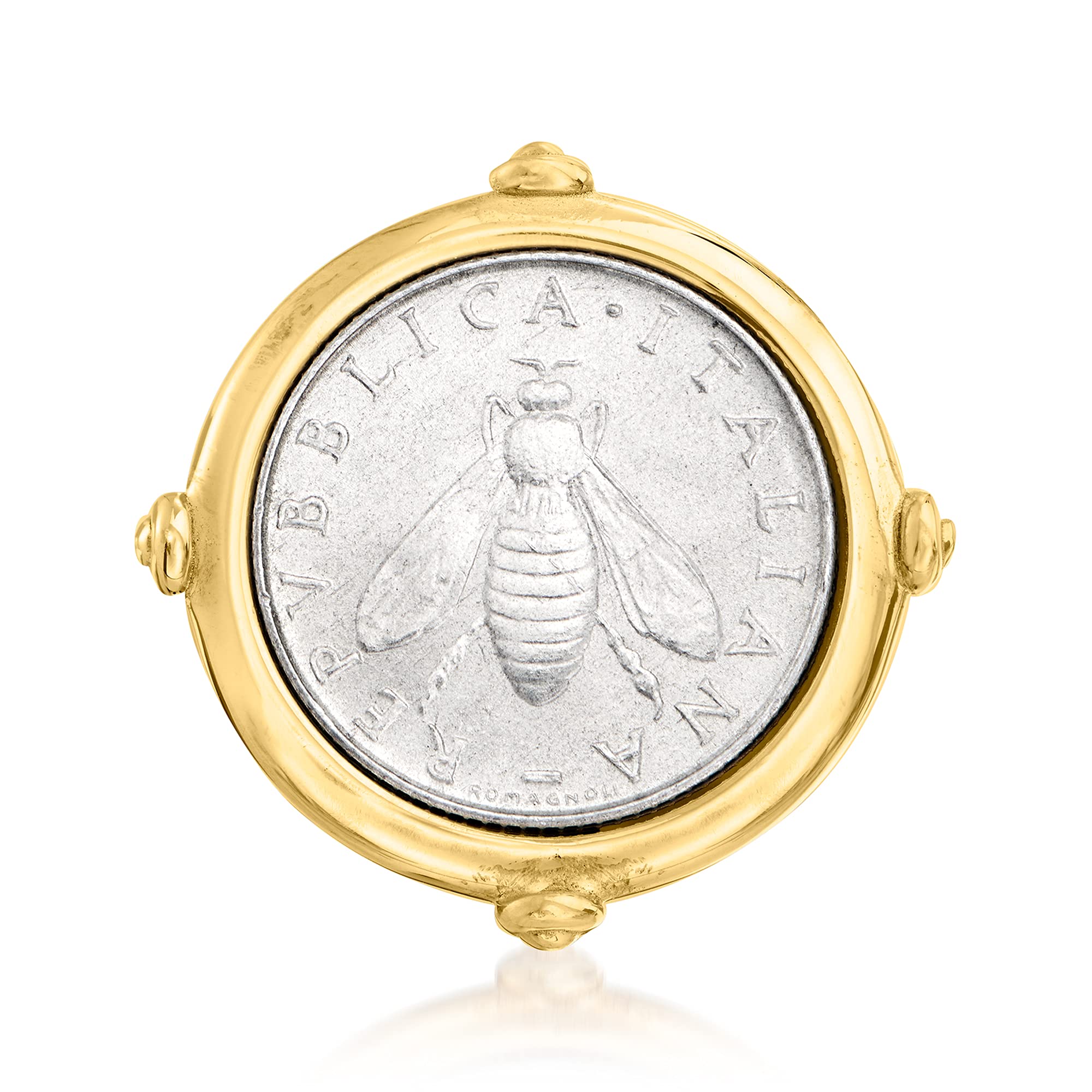 Ross-Simons Italian 18kt Gold Over Sterling Silver Genuine Bumblebee 2-Lira Coin Ring - Elegant Vintage Jewelry for Women, Perfect Gift for Birthday, Anniversary & Special Occasions