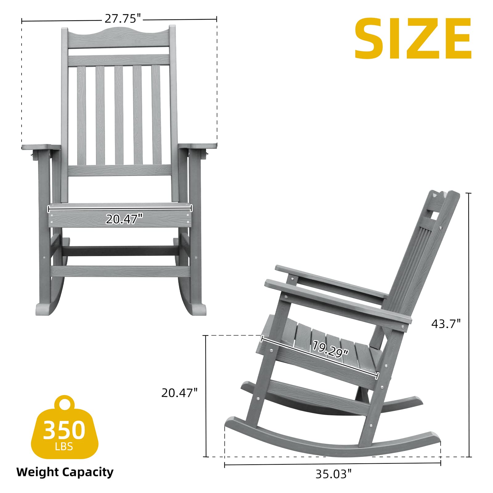 DWVO All-Weather Resistant Patio Rocking Chair - Indoor/Outdoor Polyethylene Rocker with Cushion - Comfortable & Low Maintenance - Perfect for Balcony, Backyard, Living Room & Porch (Gray) | Relaxing Outdoor Seating for Reading, Sunbathing & Entertaining Guests