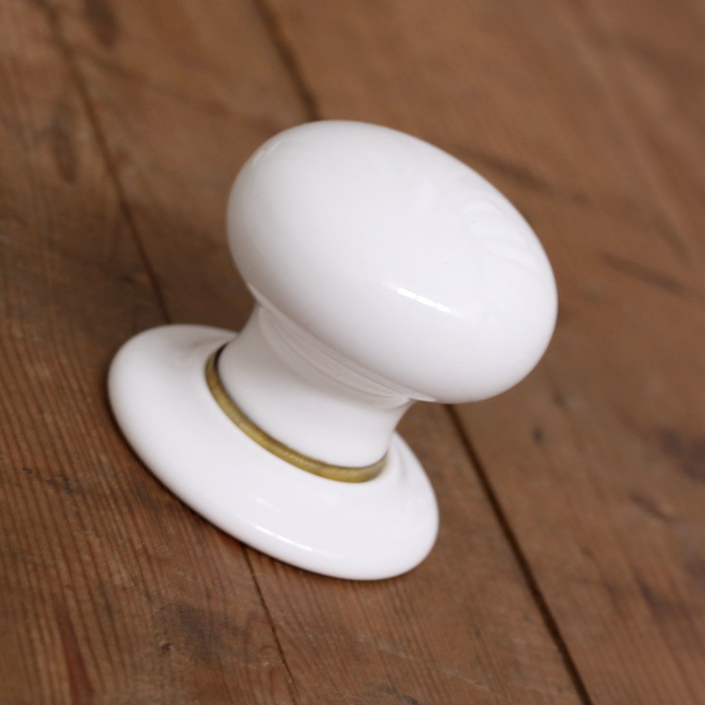 Premium White Ceramic Door Knobs with Brass Collar - Elegant Cabinet & Furniture Hardware for Home Decor & Interior Design