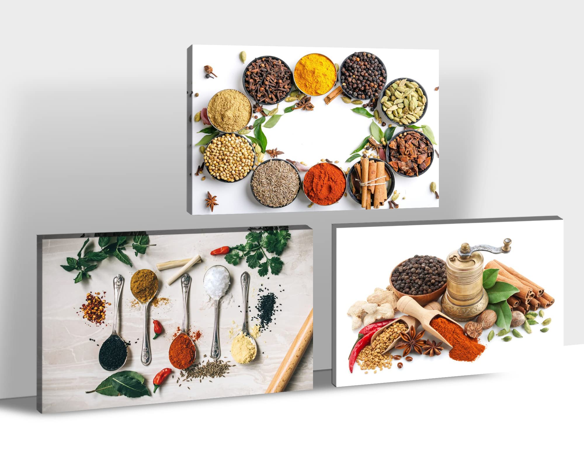 3-Piece Framed Kitchen Wall Art Set - Vintage Spoon & Spice Canvas Prints for Modern Home & Restaurant Decor (20x30 Inches, Colorful Wall Decorations) - Perfect for Kitchen, Dining Room & Café Wall Decoration