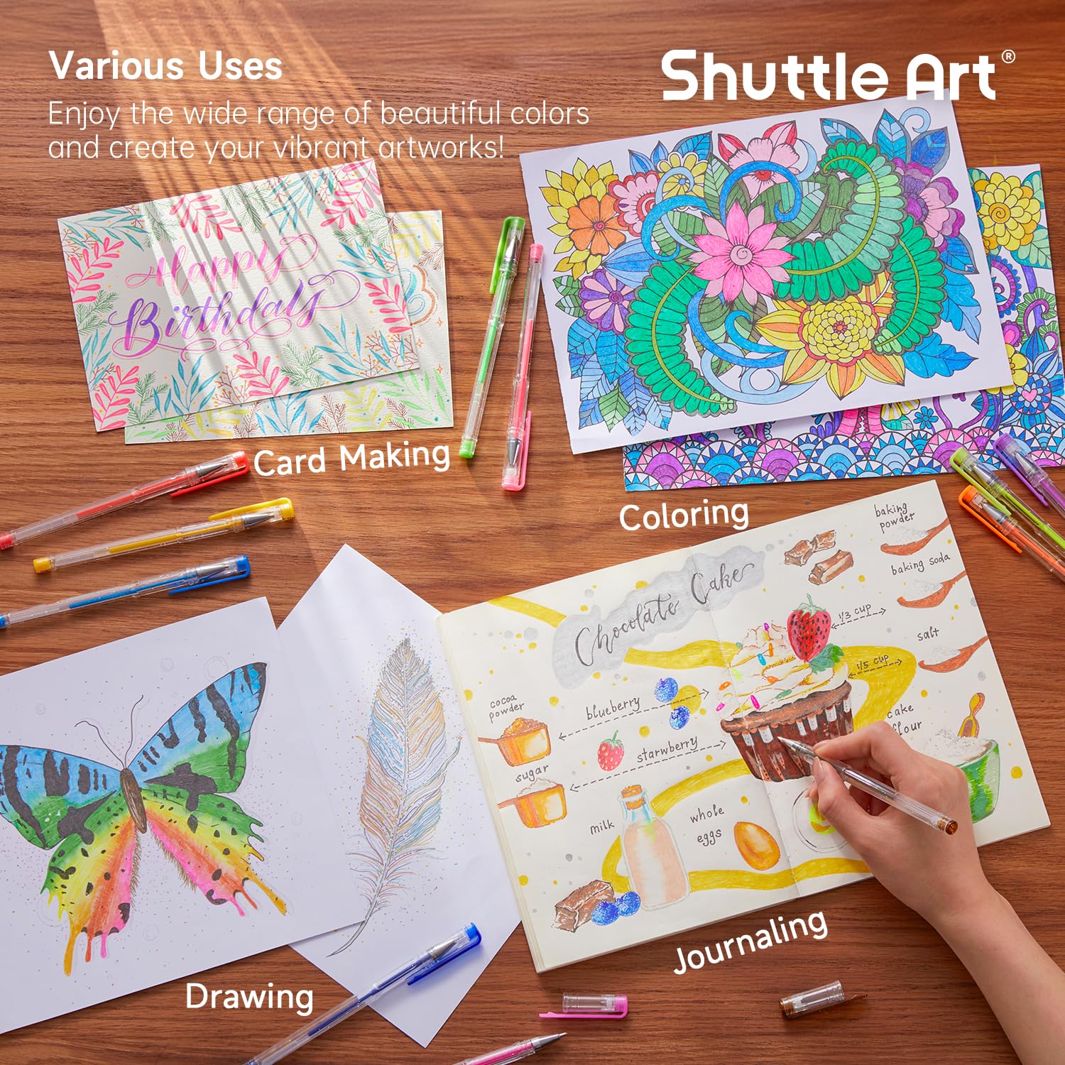 Shuttle Art 240 Pack Glitter Gel Pens Set - 120 Vibrant Colors with 120 Refills for Adult Coloring Books, Bullet Journaling, Scrapbooking & DIY Crafts - Perfect for Artists, Students & Creative Projects