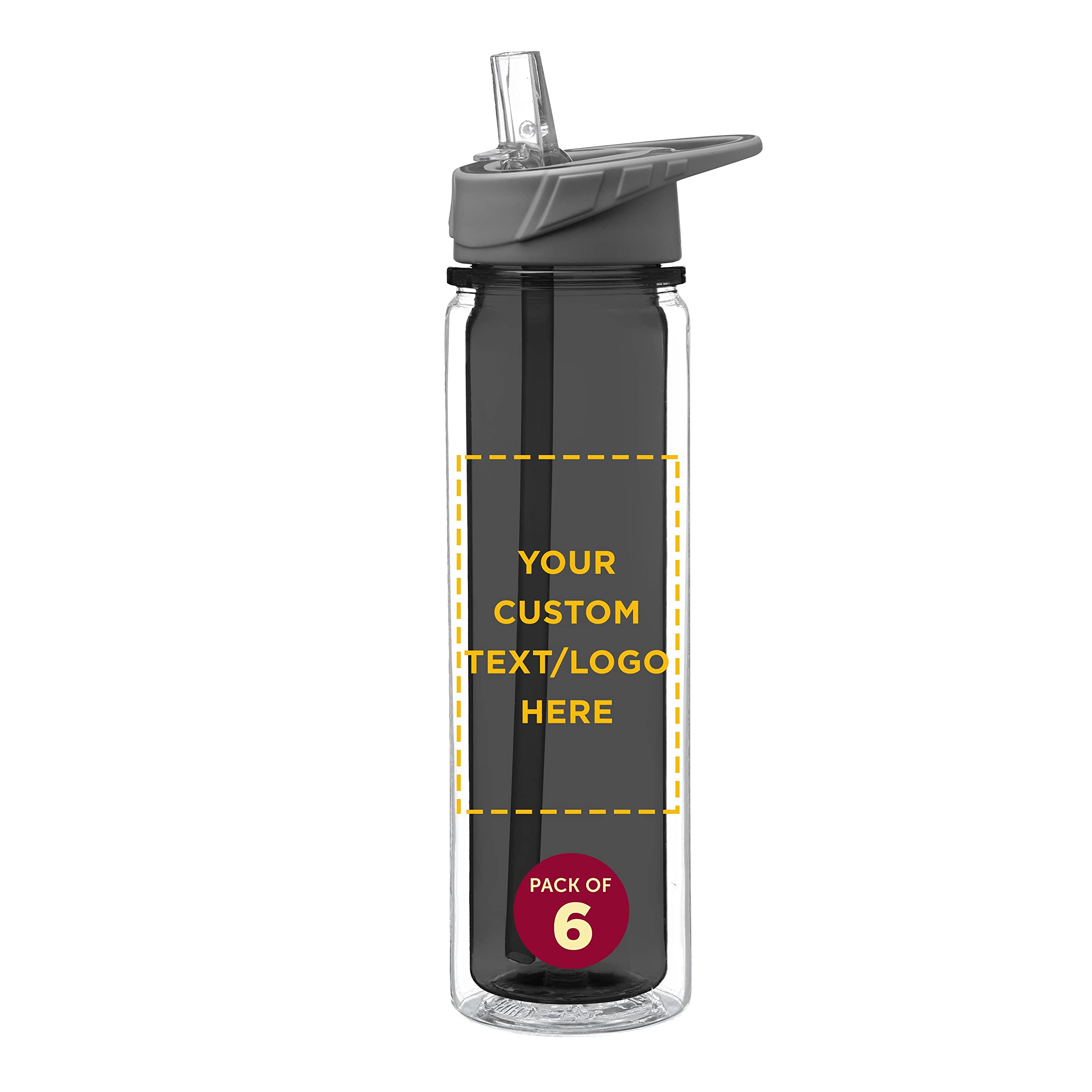 Custom 19 oz Tritan Sports Water Bottles with Straw - Set of 6 Personalized Bulk Pack - BPA-Free, Leak-Proof - Perfect for Gym, Hiking, Cycling, Camping, Backpacking & School Use - Ideal Gift for Athletes & Outdoor Enthusiasts - Charcoal Color