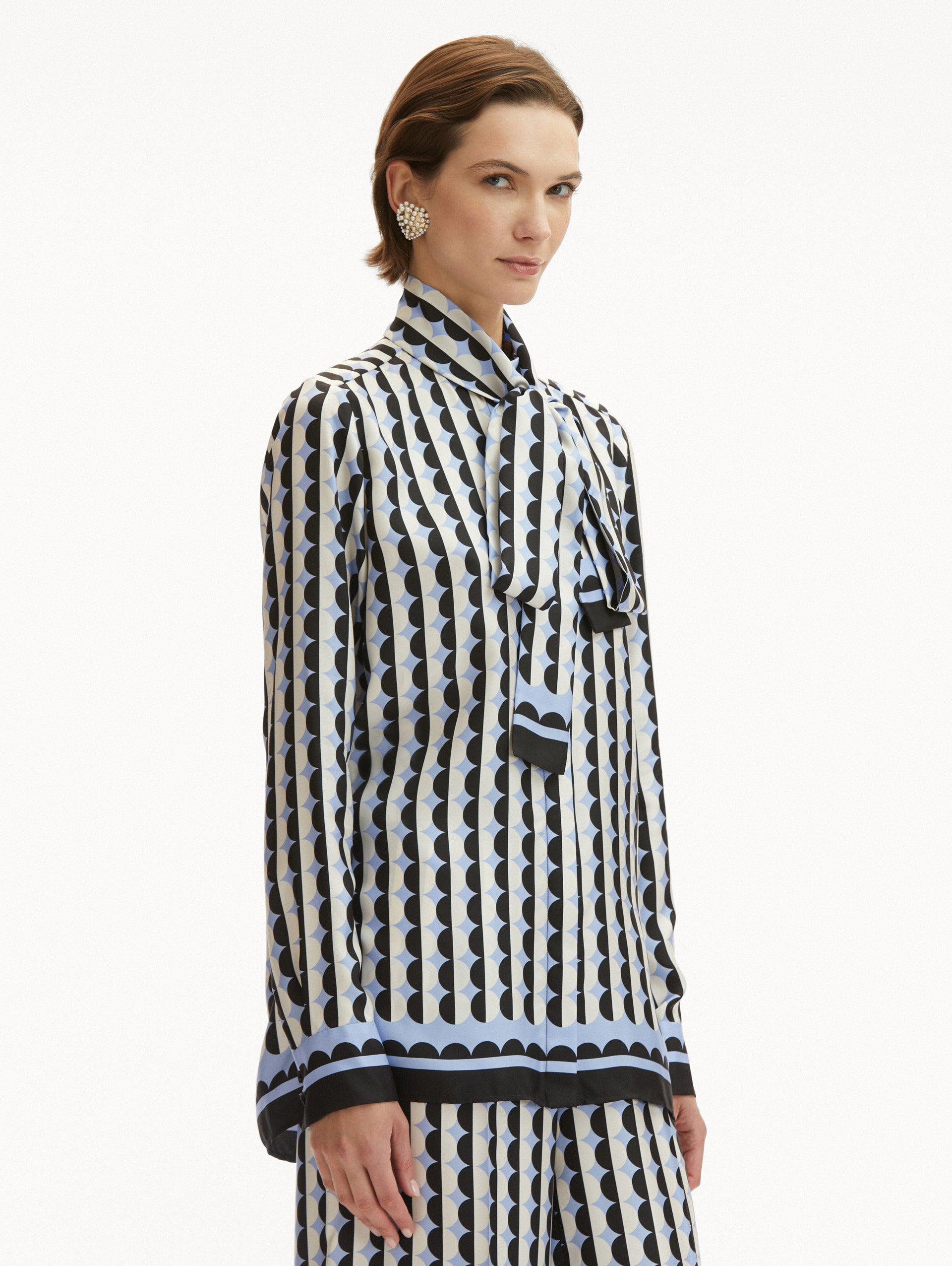 Geometric Circle Silk Twill Blouse - Women's Elegant Printed Blouse for Work & Evening Wear | Perfect for Office, Date Night & Special Occasions