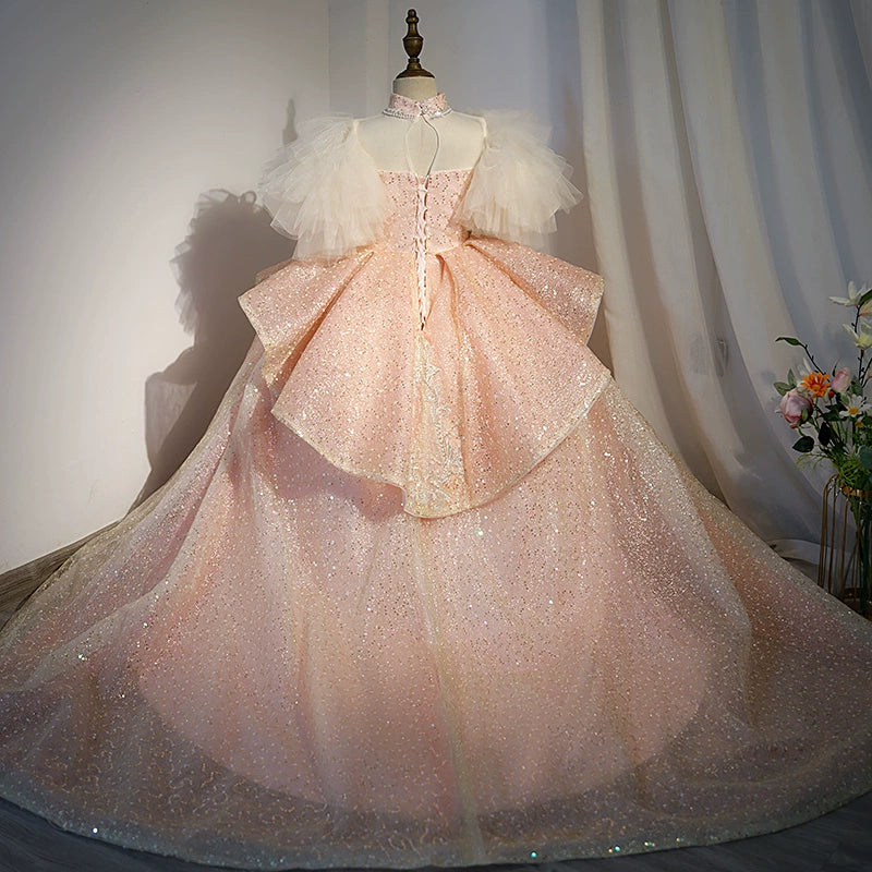 Pink Princess Sweetheart Floor-Length Sequined Flower Girl Dress for Weddings, Pageants & Special Occasions