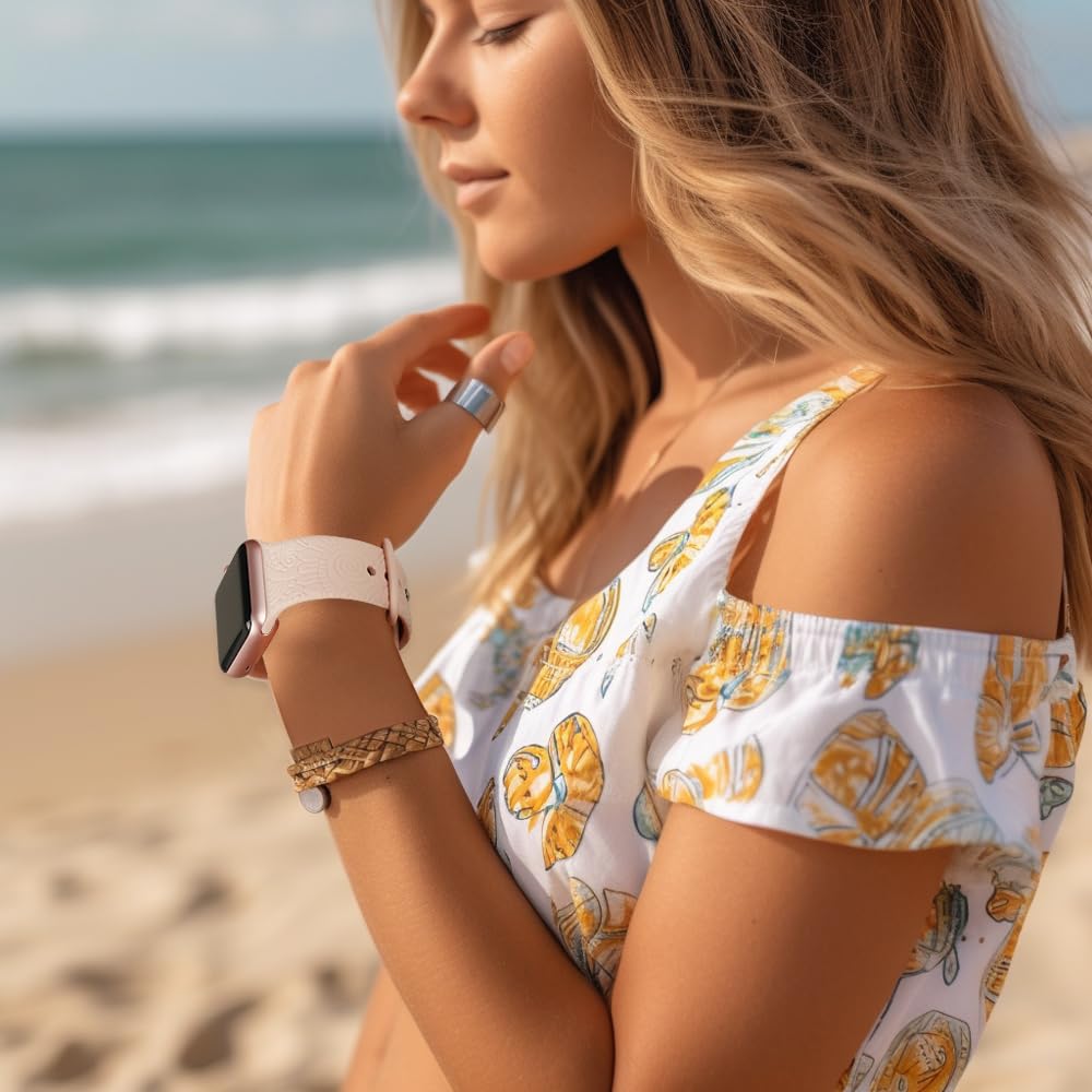 2 Pack Elegant Tropical Flower Engraved Replacement Bands for Apple Watch 38mm 40mm 41mm 42mm 44mm 45mm 49mm - Compatible with iWatch Series 8/7/6/5/4/3/2/1/SE/Ultra - Stylish Unisex Watch Strap for Workout, Office & Casual Wear