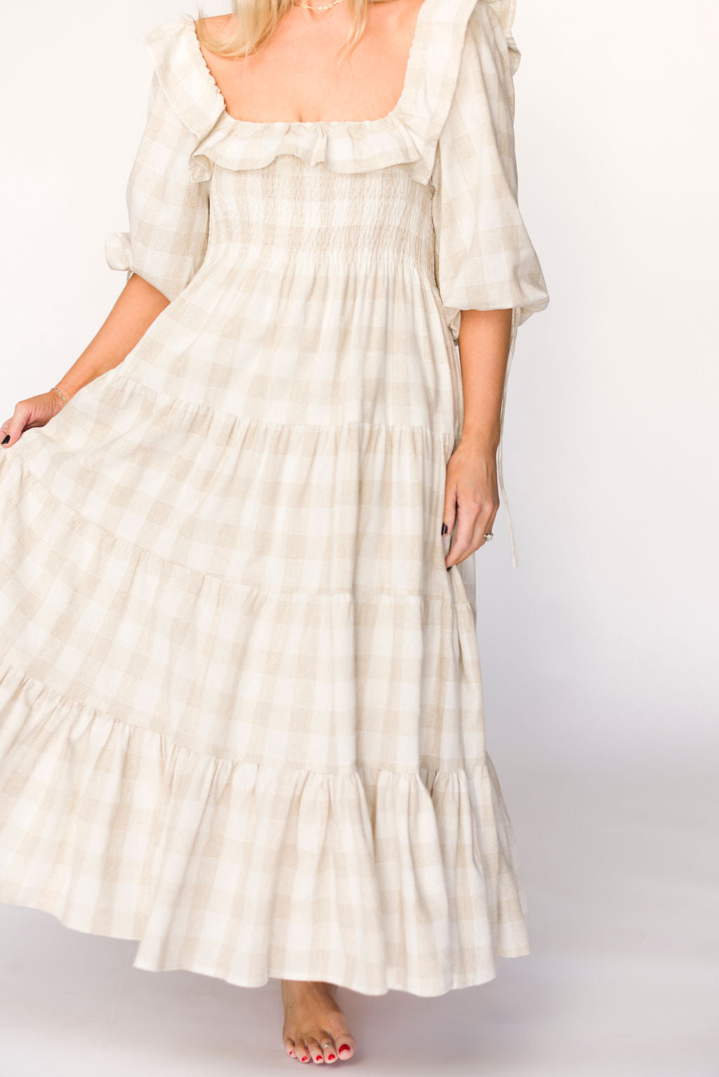 Clea Dress in Natural Plaid - Bump Friendly Maternity Dress for Women | Comfortable & Stylish Pregnancy Outfit for Work, Parties & Everyday Wear