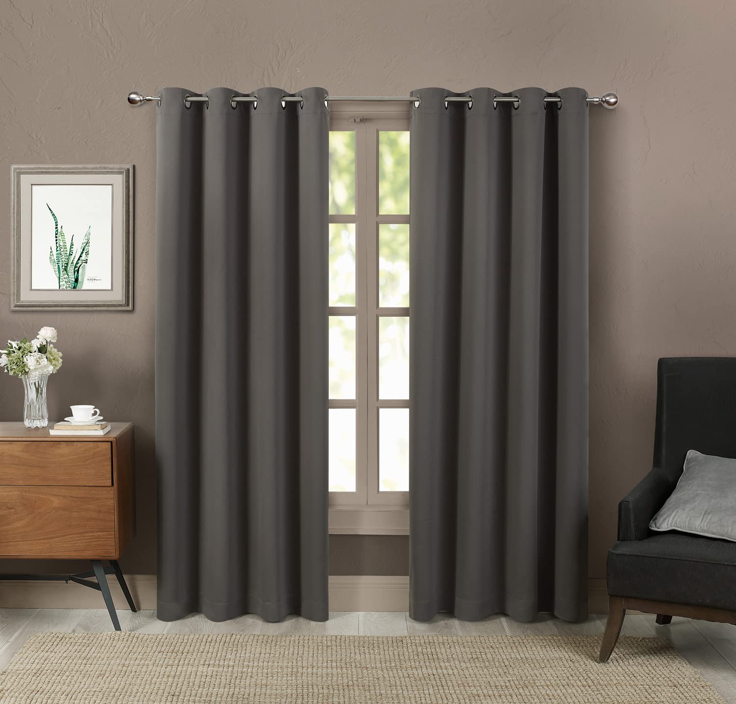 Fennco Blackout Window Curtains 2 Panels - Grommet Top Thermal Insulated Drapes for Bedroom, Living Room & Patio Doors (Grey, 52x108 Inches) - Perfect for Light Blocking, Privacy & Home Decor