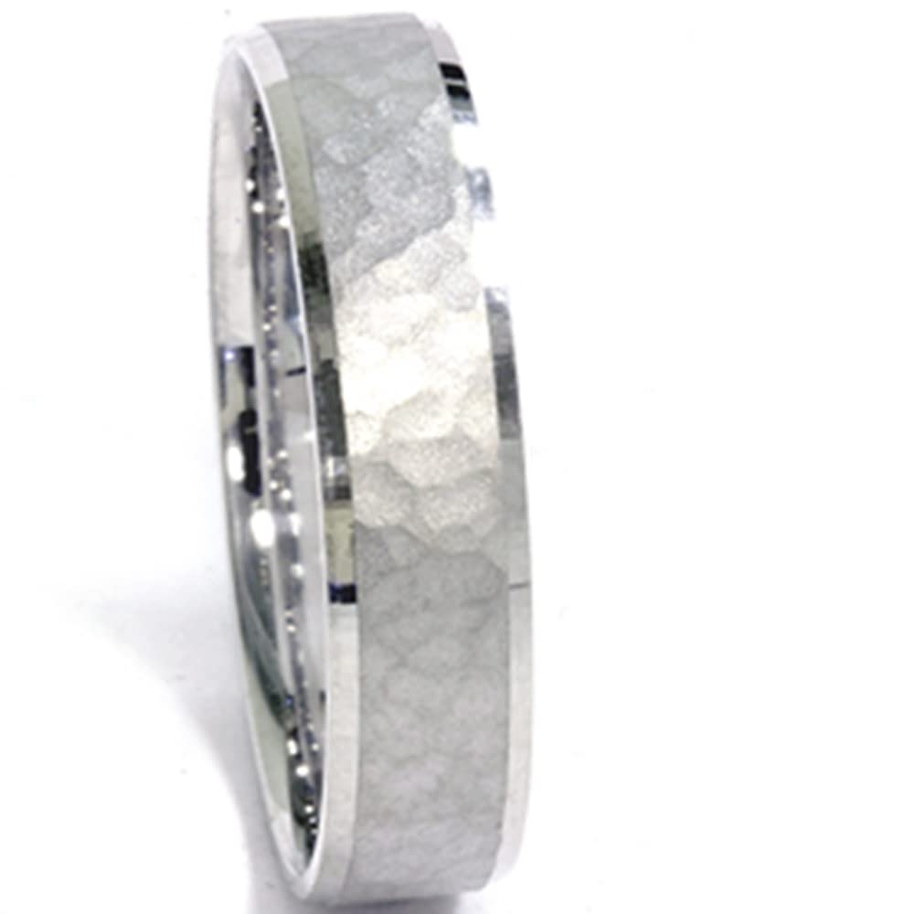5mm White Gold Hammered Wedding Band for Men - Classic Hammered Finish Comfort Fit Ring - Perfect for Engagement, Wedding, Anniversary & Special Occasions