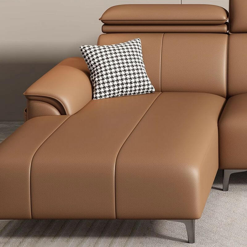 L-Shaped Left-Facing Sofa Chaise with Adjustable Headrest - Modern Mocha Brown Sectional Couch for Living Room, Home Theater & Lounge Spaces
