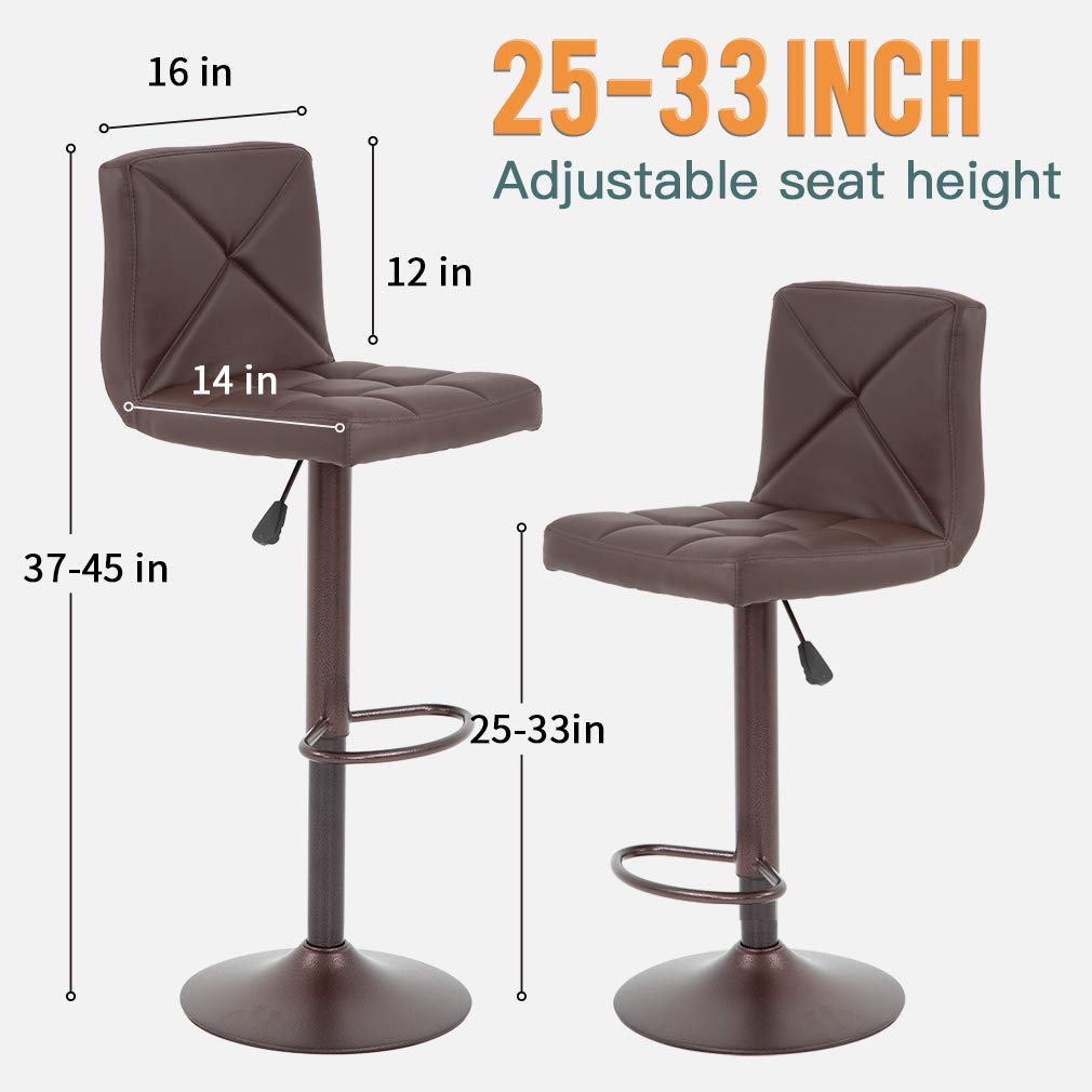Best Office Bar Stools Set of 2 - PU Leather Swivel Bar Chairs with Hydraulic Height Adjustment for Kitchen Counter, Dining Room & Restaurants - Perfect for Home Bars, Breakfast Nooks & Commercial Use