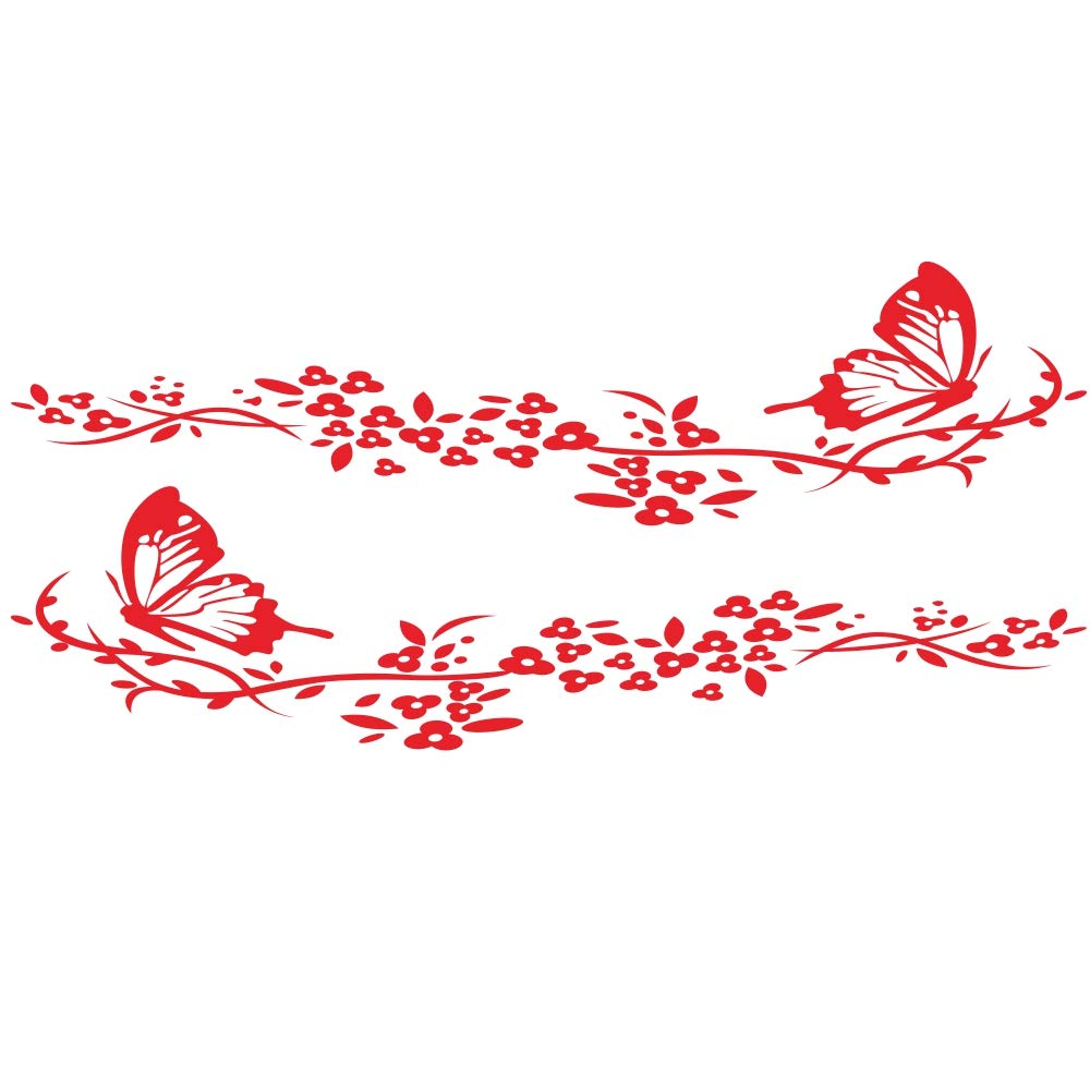 Butterfly Flower Car Stickers - Red Vinyl Decals for Both Car Body Sides | Waterproof & UV Resistant | Perfect for Personalizing Your Vehicle, Truck, or SUV