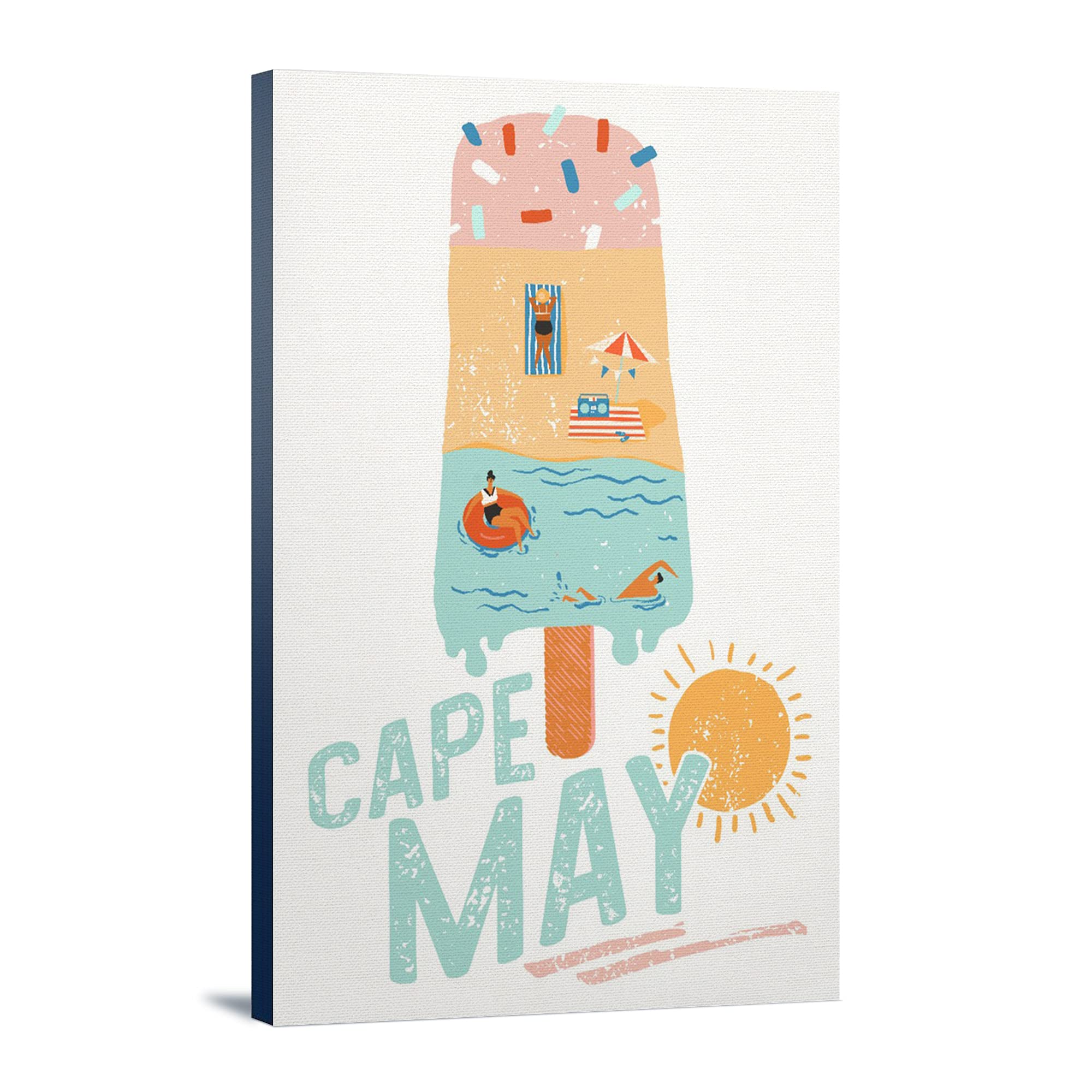 24x36 Cape May New Jersey Summer Ice Cream Scene Gallery Wrapped Stretched Canvas Wall Art - Perfect for Beach House, Living Room, and Coastal Decor