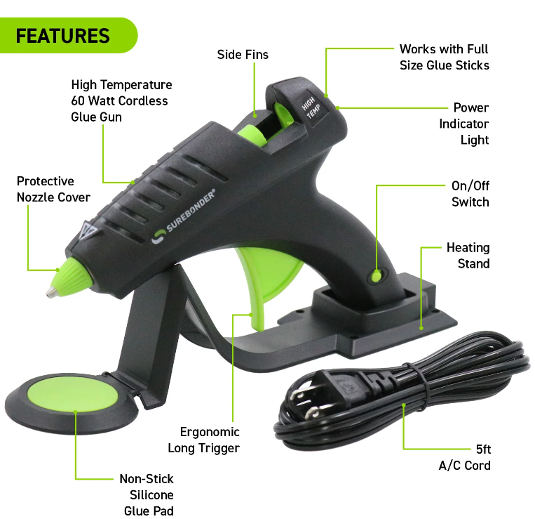 High-Temperature 60W Cordless & Corded Full-Size Glue Gun (CL 800F Specialty Series) - Perfect for DIY Crafts, Home Repairs, and Woodworking Projects