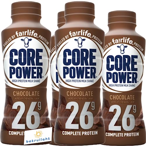 Fairlife Core Power Elite Ready-to-Drink Protein Shakes - Chocolate, Vanilla & Strawberry Variety Pack (14 Fl Oz, Pack of 4) | High Protein Nutrition for Gym, Workout Recovery & Healthy Lifestyle | Includes Free BETRULIGHT Fridge Decal