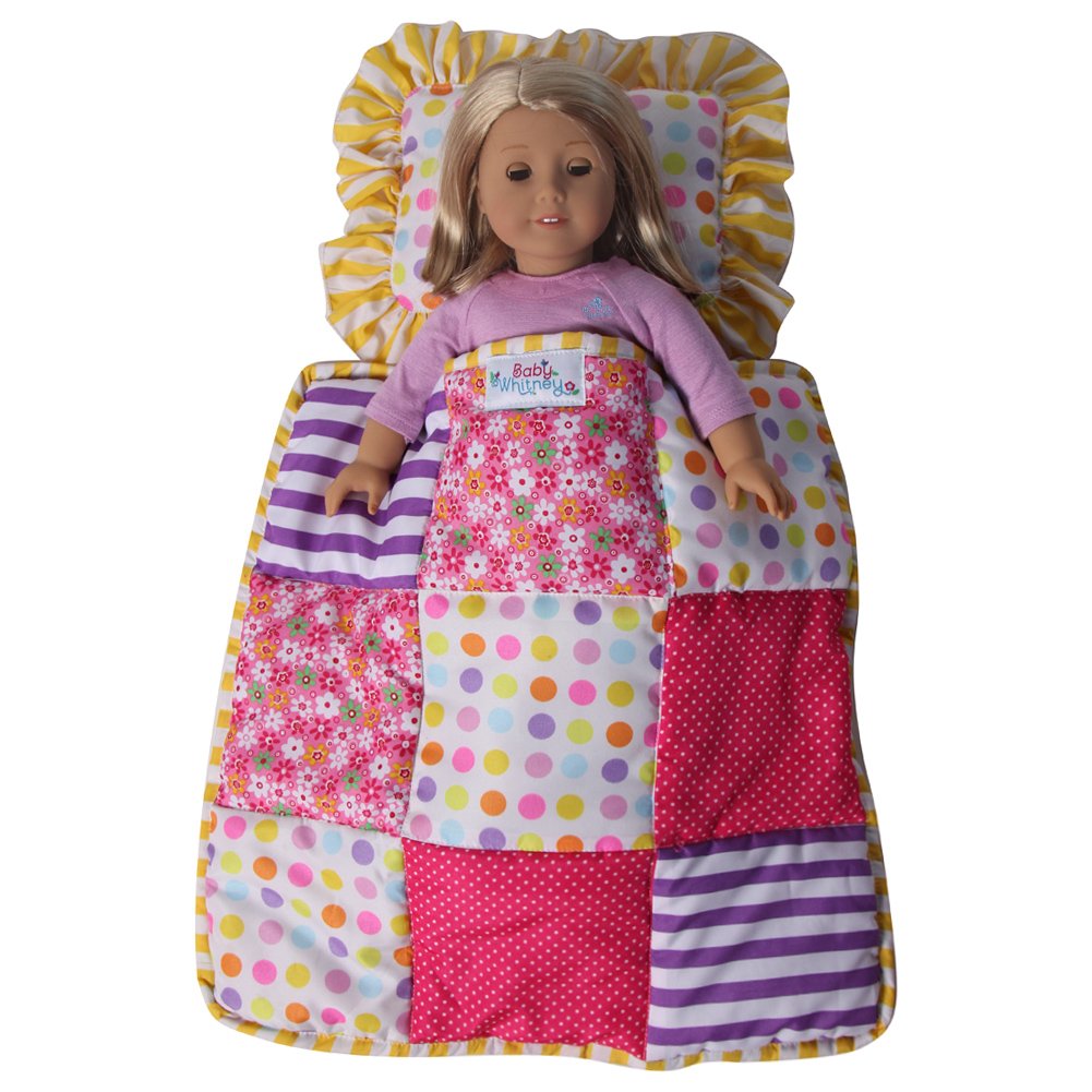 Baby Whitney Patchwork Quilt & Pillow Set for American Girl Dolls | Soft Doll Bedding with Matching Blanket & Cushion | Perfect for Dollhouse Play, Nursery Decor & Gift Giving