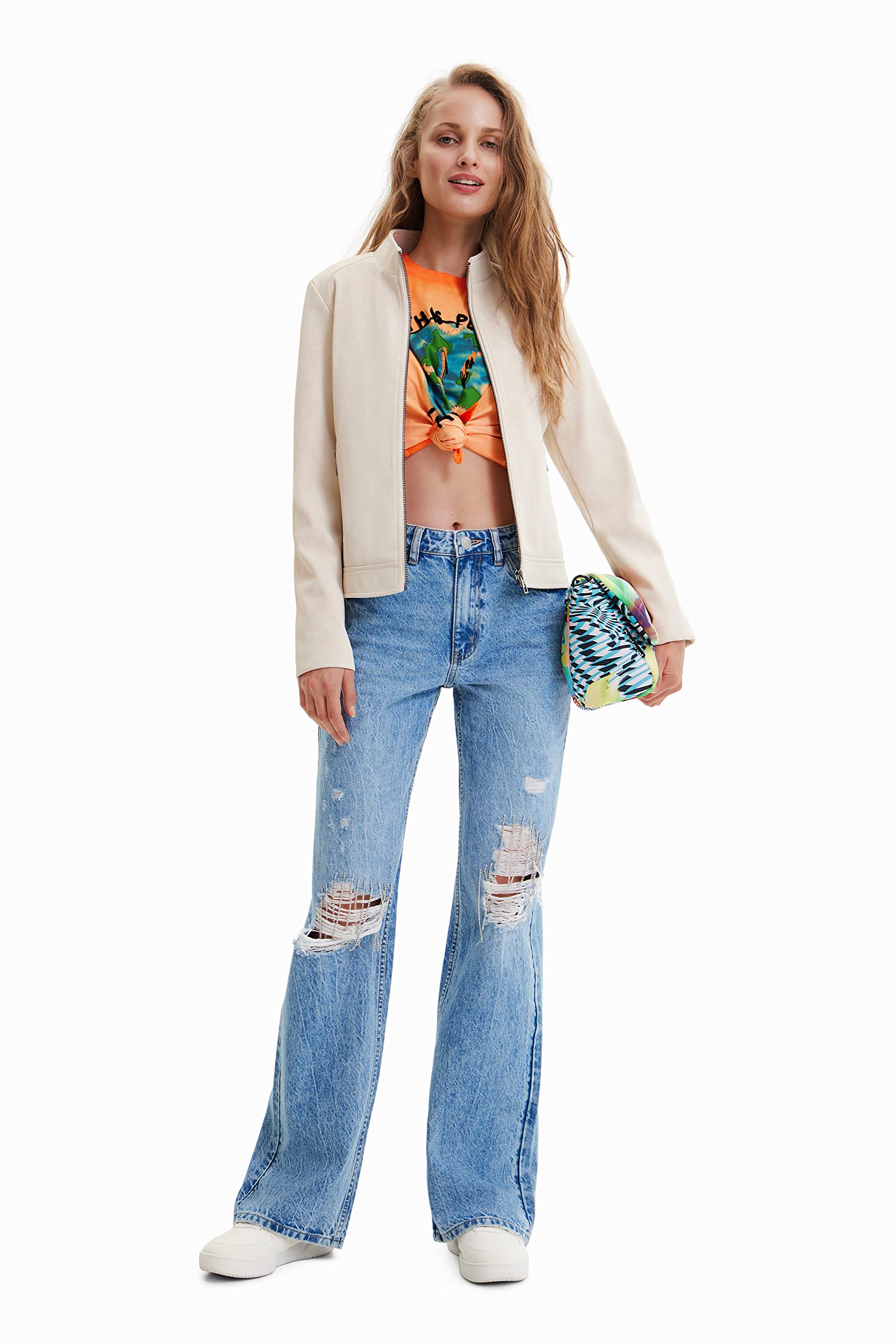 Desigual Women's Woven PU Leather Jacket - Stylish Faux Leather Coat for Women | Perfect for Fall, Winter & Casual Outings