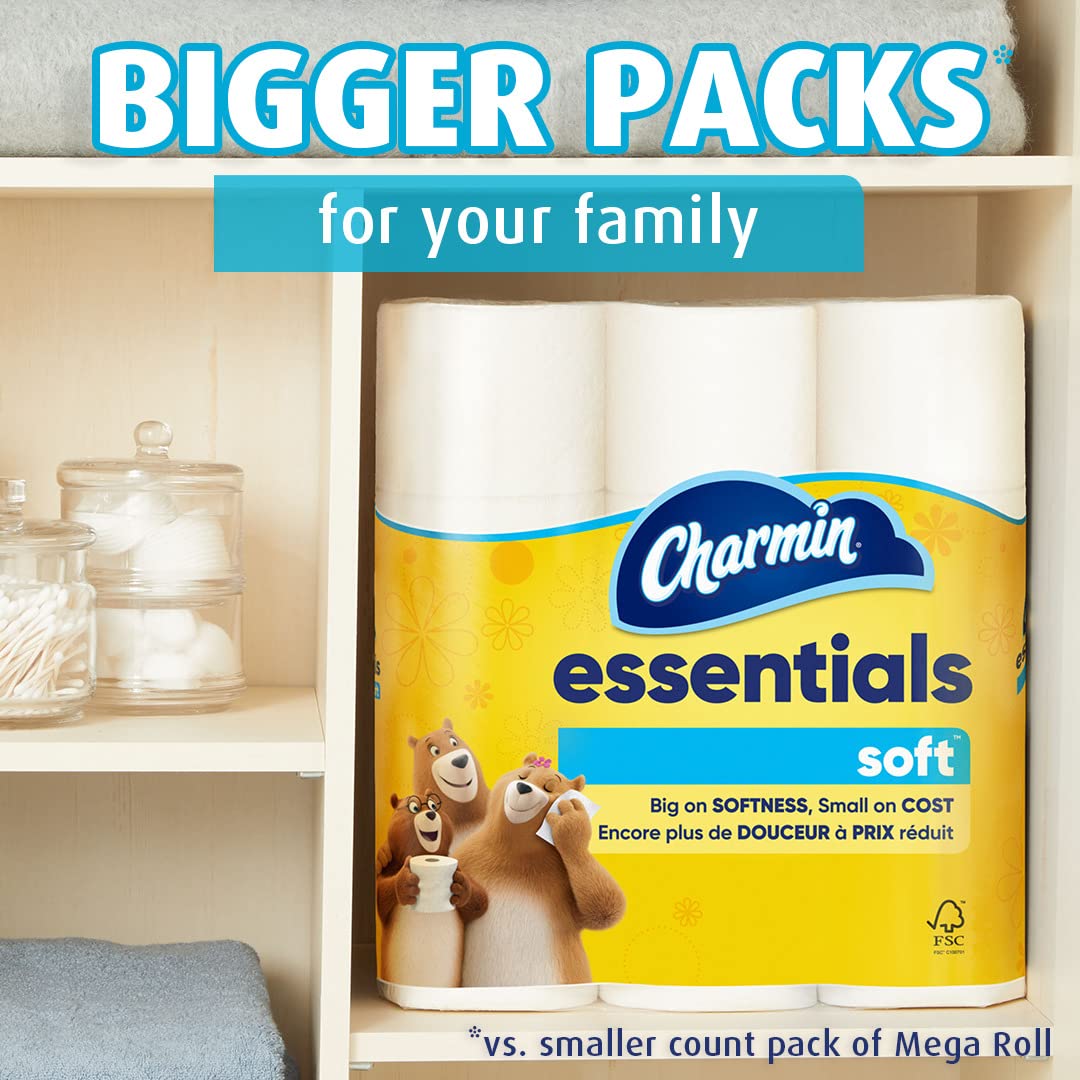 Charmin Essentials Soft Toilet Paper - 9 Mega Rolls (36 Regular Rolls) | Ultra Soft & Strong Bath Tissue for Home & Office Use