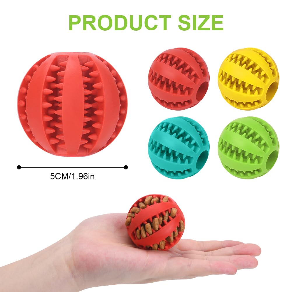 Flintronic 4-Pack Natural Rubber Dog Chew Toy Balls with Mint Flavor - Interactive Puzzle Feeder & Teeth Cleaning Toy for Small to Medium Dogs (5cm) - Perfect for Training, Enrichment & Dental Health