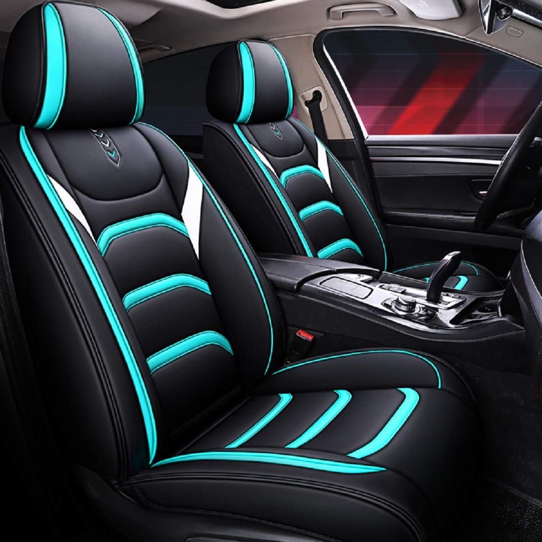 Premium Faux Leather Car Seat Covers - Universal Fit for Cars, SUVs & Trucks | Black-Green Auto Interior Accessories | Durable & Stylish Protection for Daily Commute & Road Trips