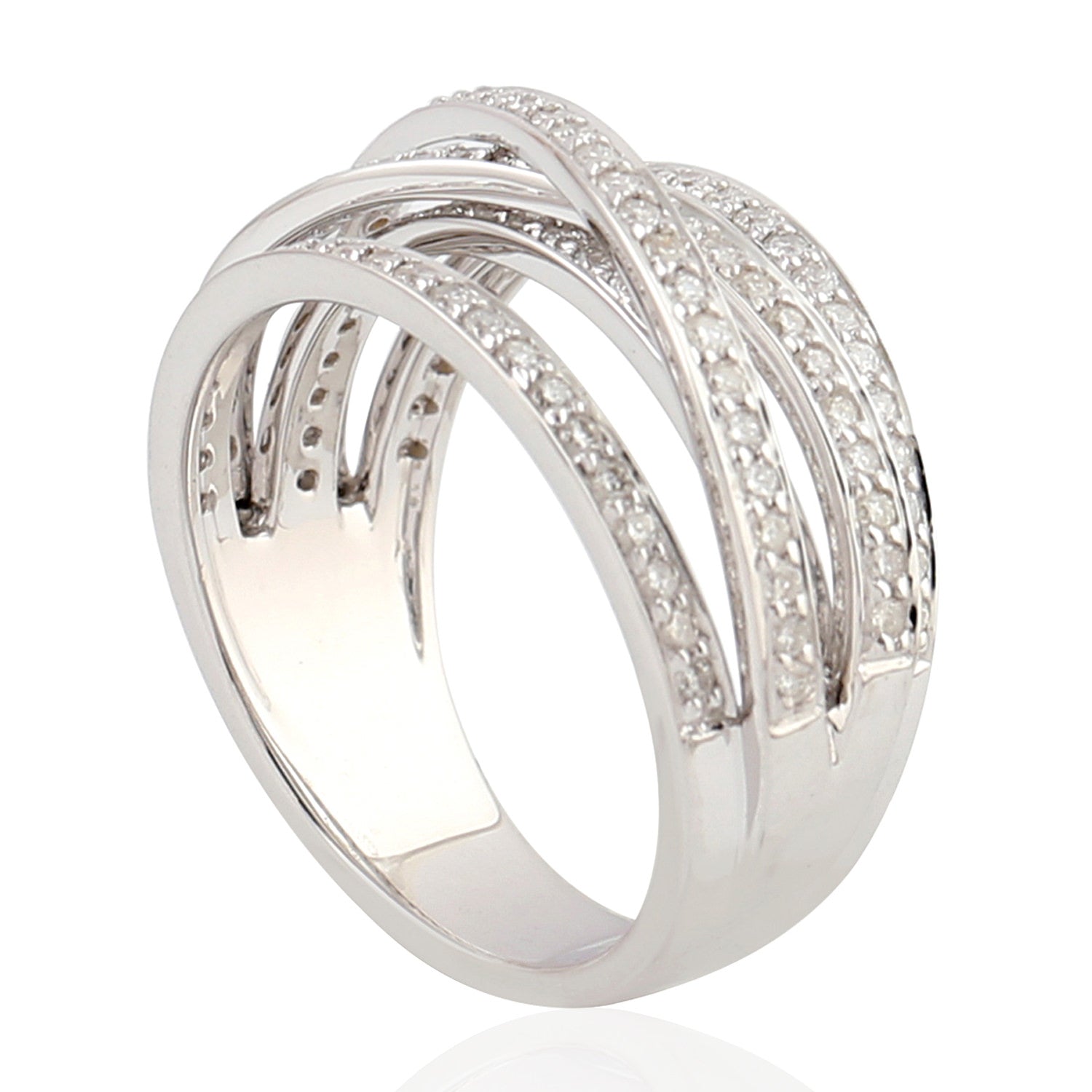 18K White Gold Micro Pave Diamond Spiral Ring for Women - Elegant Wedding, Engagement & Anniversary Jewelry Gift