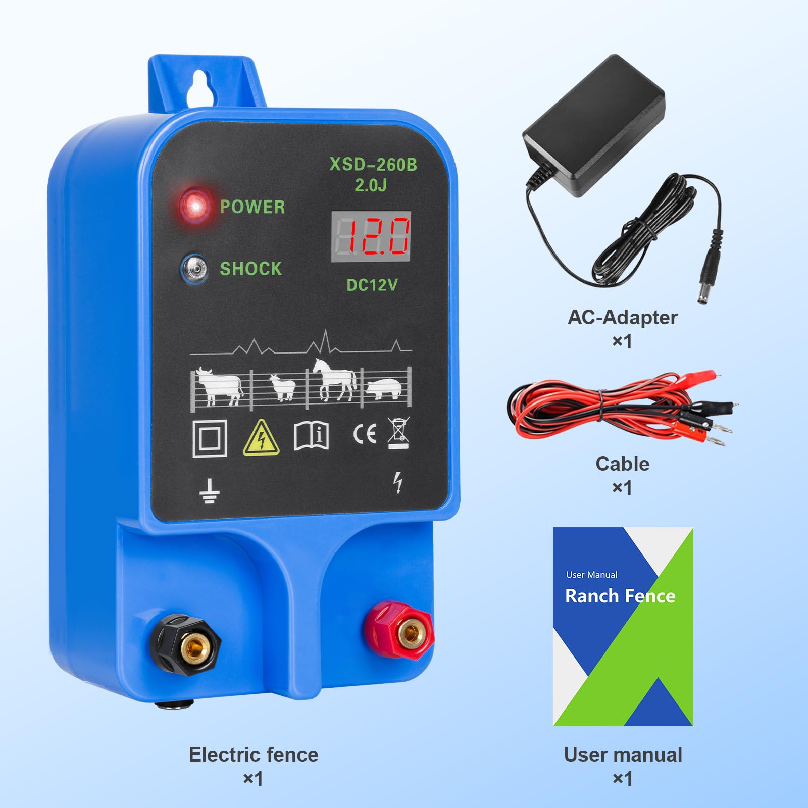 High-Powered 2 Joules/10.5kV Electric Fence Charger for Livestock & Wildlife Prevention - Covers 6.32 Miles/50 Acres - Plug-in Electric Fence Power Supply for Farms, Poultry, Gardens & Agricultural Use - Ideal for Protecting Crops, Animals & Property from Intruders