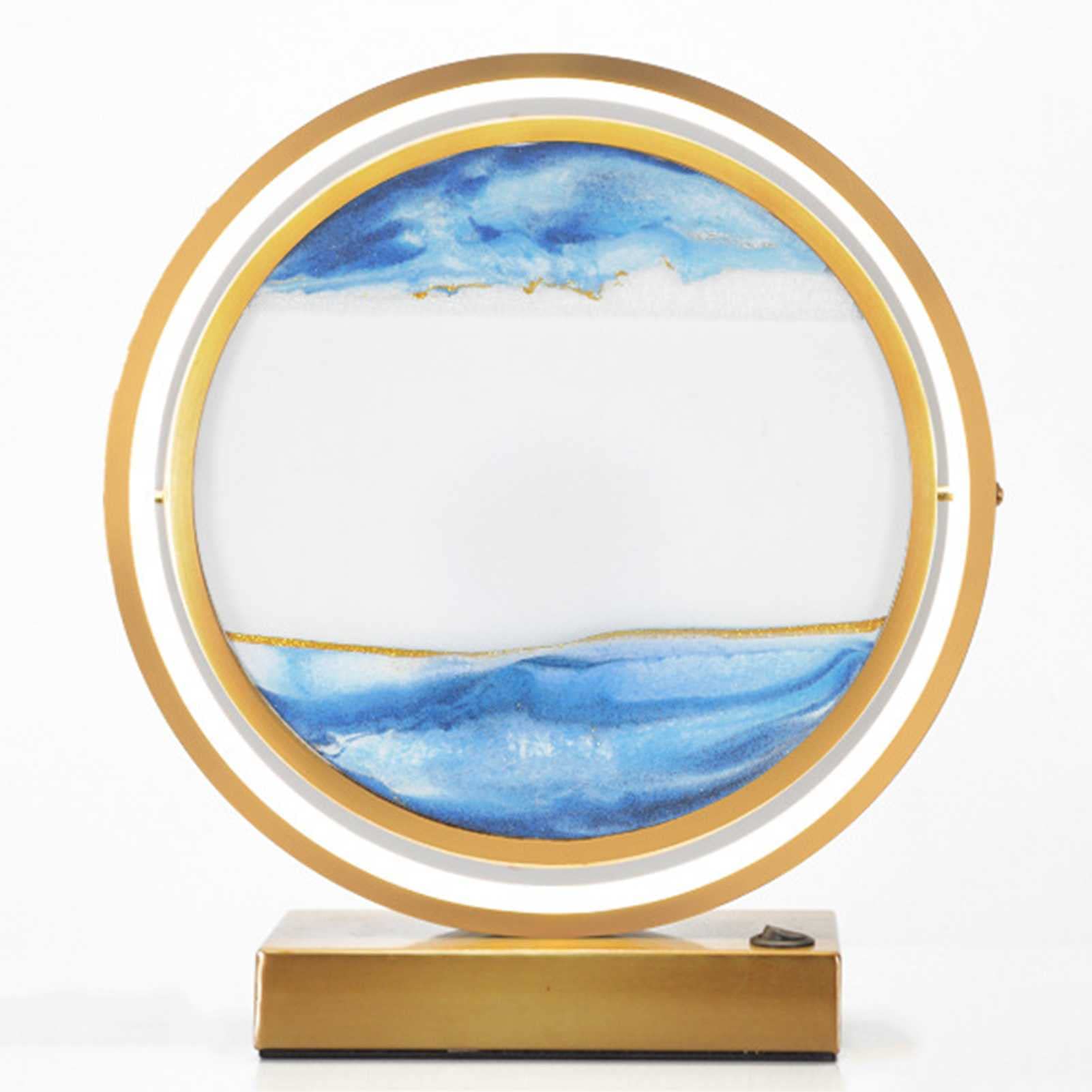WENCY LED Flowing Sand Art Painting - 3D Deep Sea Sandscape in Motion Round Glass Frame, Desktop Decor for Adults & Kids, Home Office Creative Gift - Perfect for Stress Relief, Meditation & Unique Home Decor
