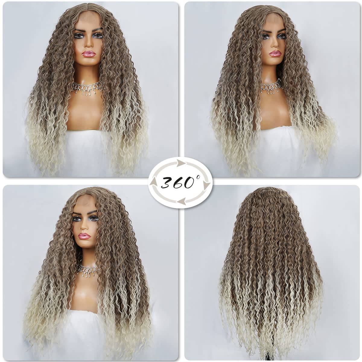 Blonde Curly Wigs for Women - Long Ombre Synthetic Kinky Curly Wig with Deep Wave (27/613 Blonde to White, 28 Inch) - Afro Style Middle Part Natural Hair Replacement Wig for African American Women - Perfect for Daily Wear, Cosplay, Parties & Special Occasions