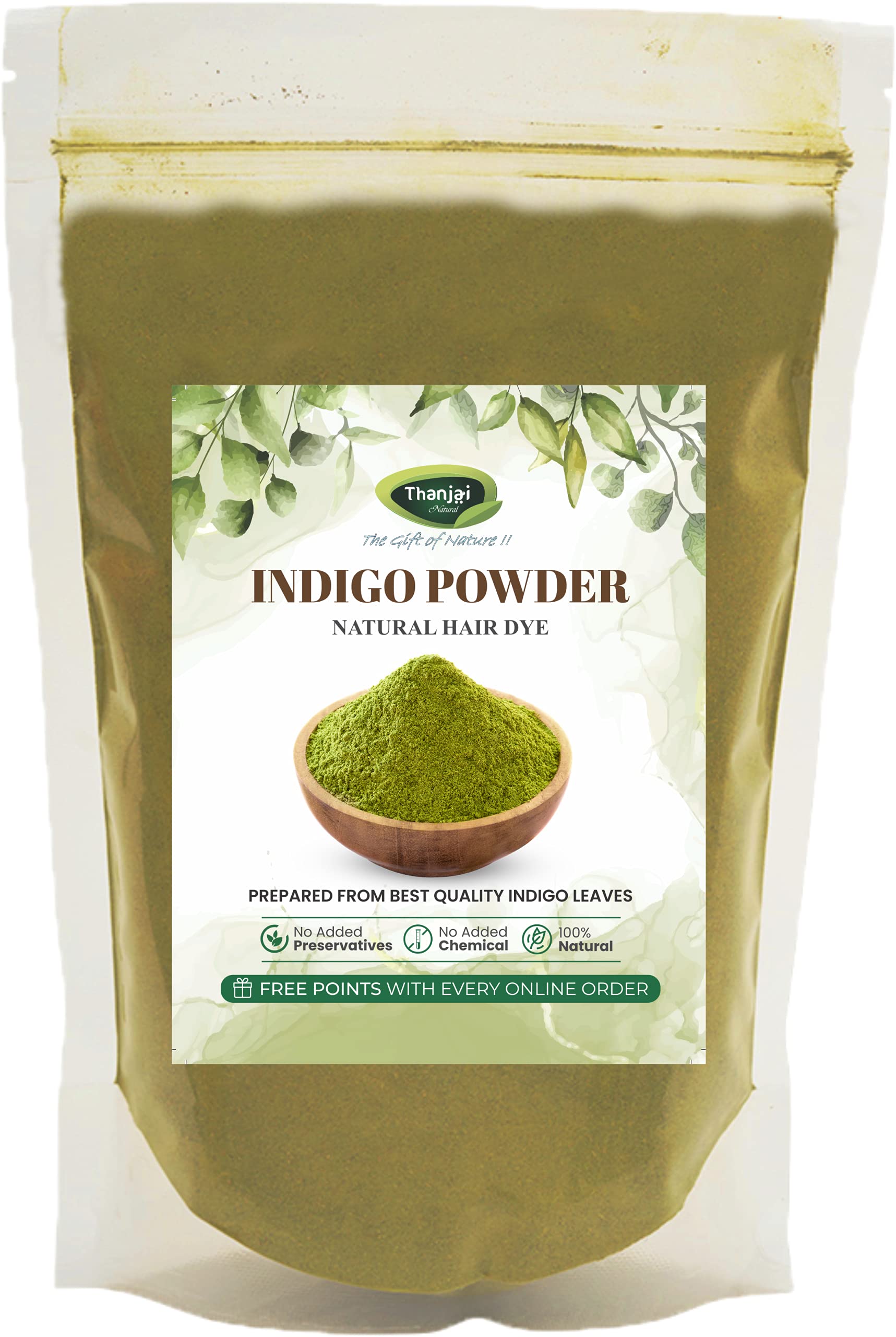 Organic Thanjai Natural Indigo Powder for Hair Dye - 500g | Chemical-Free Black Hair Coloring | DIY Herbal Hair Treatment for Gray Coverage & Healthy Scalp | Perfect for Home Use & Salon Professionals