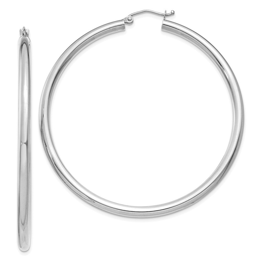 10K White Gold Polished 3mm Tube Hoop Earrings for Women - Classic Everyday Jewelry Gift for Her, Perfect for Work, Date Night & Special Occasions