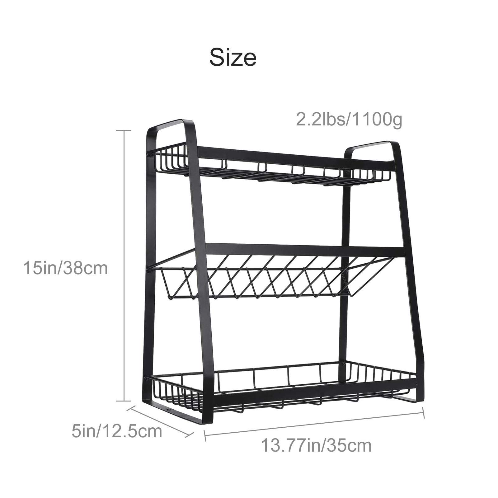 3-Tier Metal Spice Rack Organizer - Standing Kitchen Seasoning Shelf for Spice Bottles, Vegetable & Fruit Storage Basket - Multi-Purpose Jar Organizer for Pantry, Countertop & Cabinet Organization