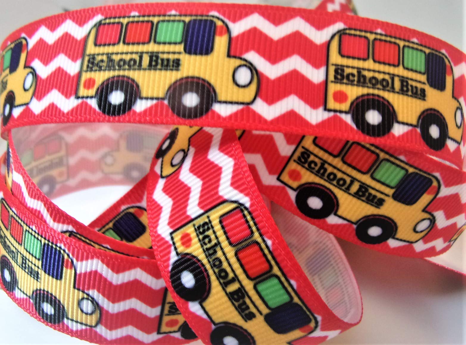 Grosgrain Ribbon with School Bus Print - 7/8 Inch Wide x 10 Yards - Perfect for Back to School Bows, DIY Crafts, Gift Wrapping & Scrapbooking