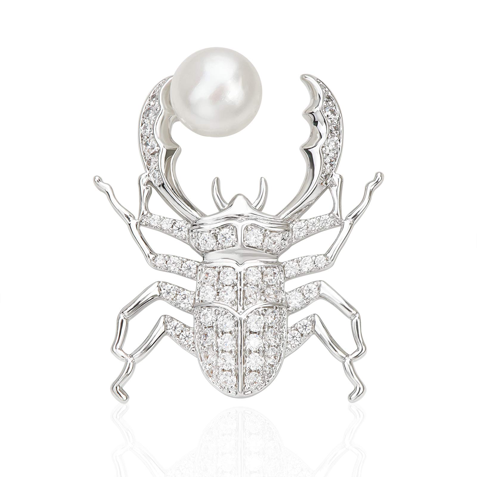 Gold & Silver Beetle Brooch Pins with Rhinestones & Freshwater Pearls - Elegant Ladybug Scorpio Insect Jewelry for Women & Men - Perfect for Jackets, Scarves, Hats & Formal Attire Accessories