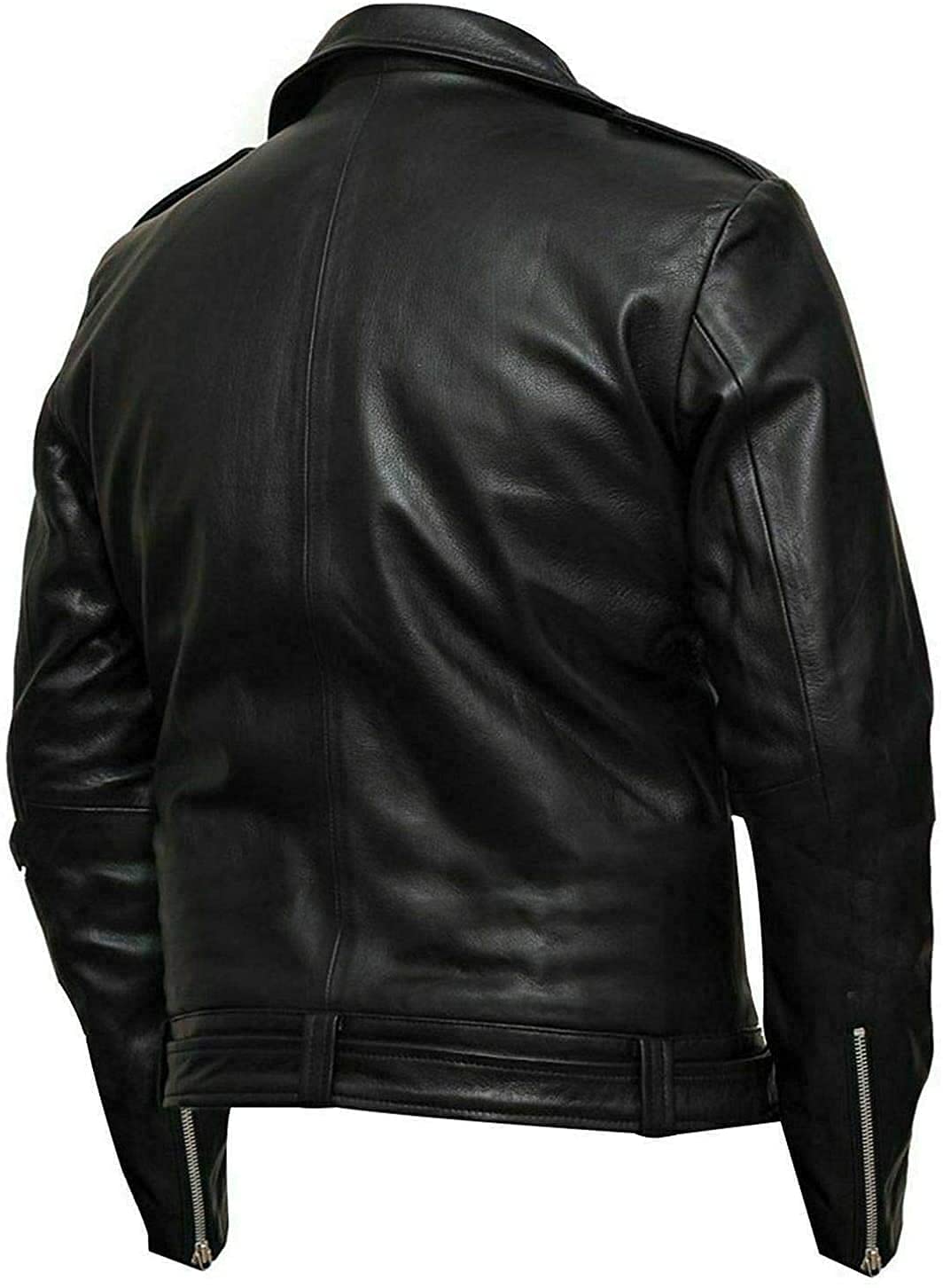 Men's Biker Brando Black Belted Motorcycle Jacket - Genuine Leather with Padding for Safety - Perfect for Riding, Motorcycle Enthusiasts & Casual Streetwear