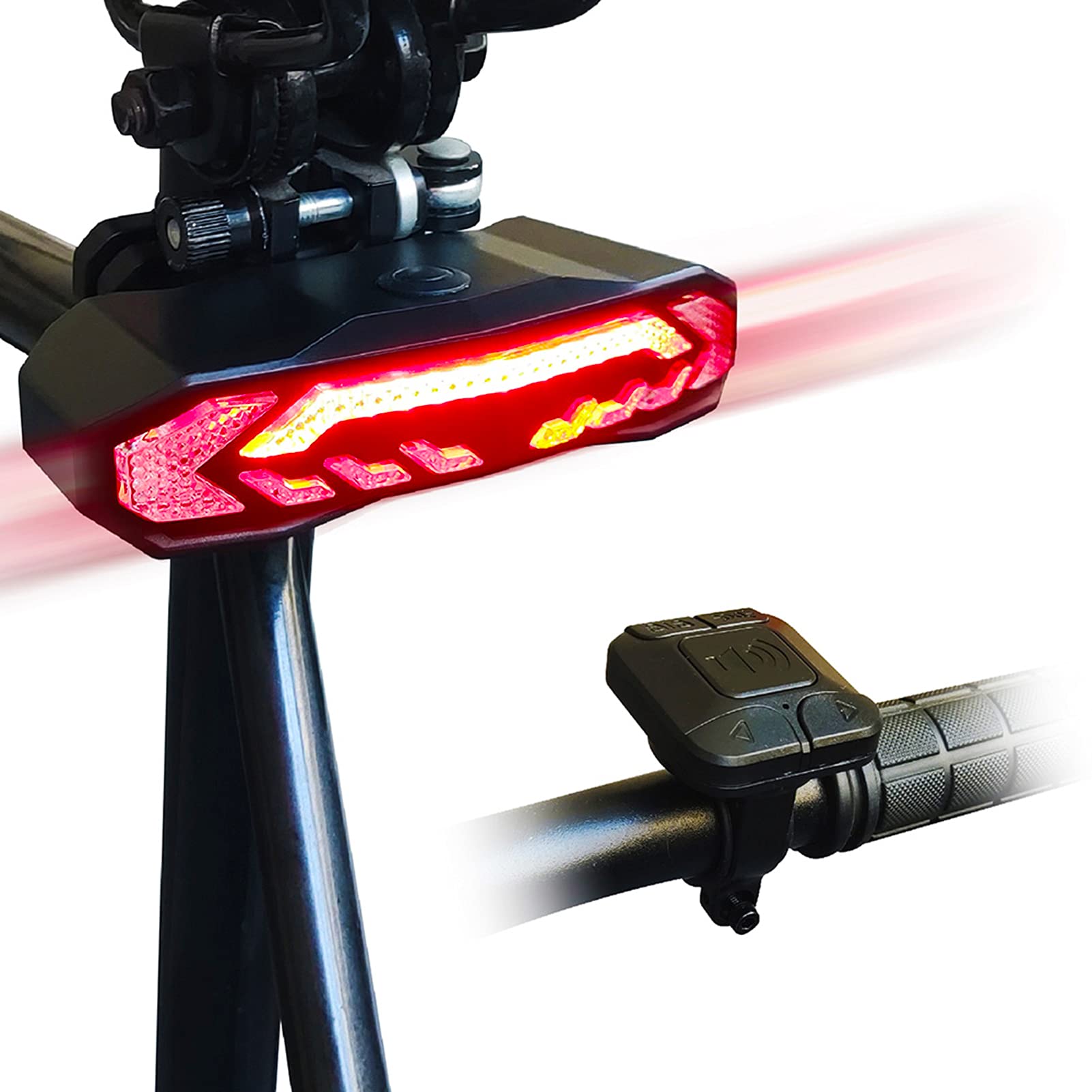 Rechargeable Bike Tail Light with Turn Signals & Alarm - Waterproof Anti-Theft Bicycle Rear Light with Brake Light, Remote Control, Auto On/Off & Bike Horn | Perfect for Night Cycling, Commuting & Urban Safety