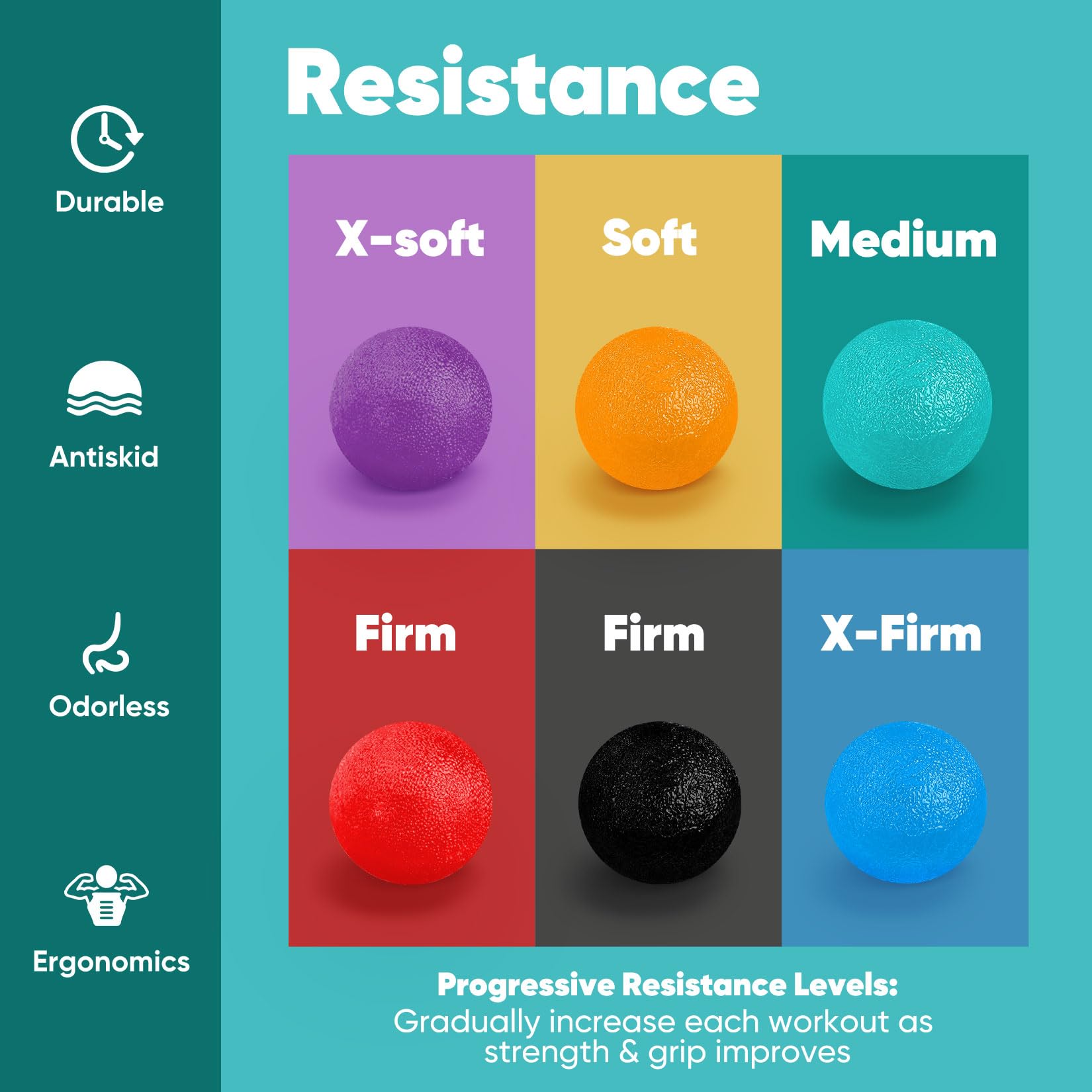 Hand Exercise Balls Set of 6 - Stress Relief & Physical Therapy Squeeze Balls with Different Resistance Levels for Adults | Perfect for Office Stress Relief, Hand Rehabilitation & Arthritis Therapy