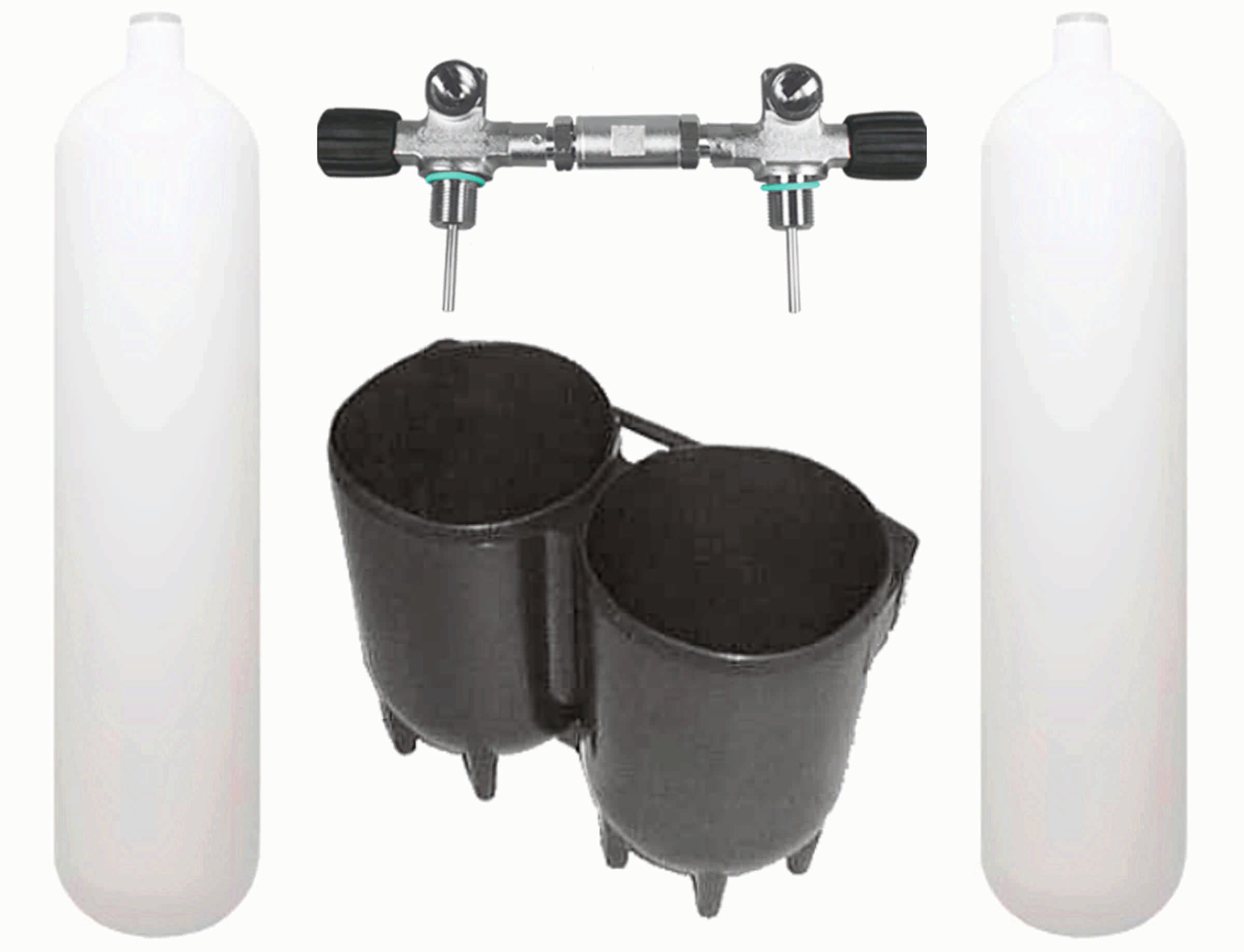 BTS 7 Litre 300 Bar DIN Steel Scuba Diving Cylinder Twin Set with Boot & Non-Isolating Manifold (S16116655) - Perfect for Professional Divers and Underwater Exploration