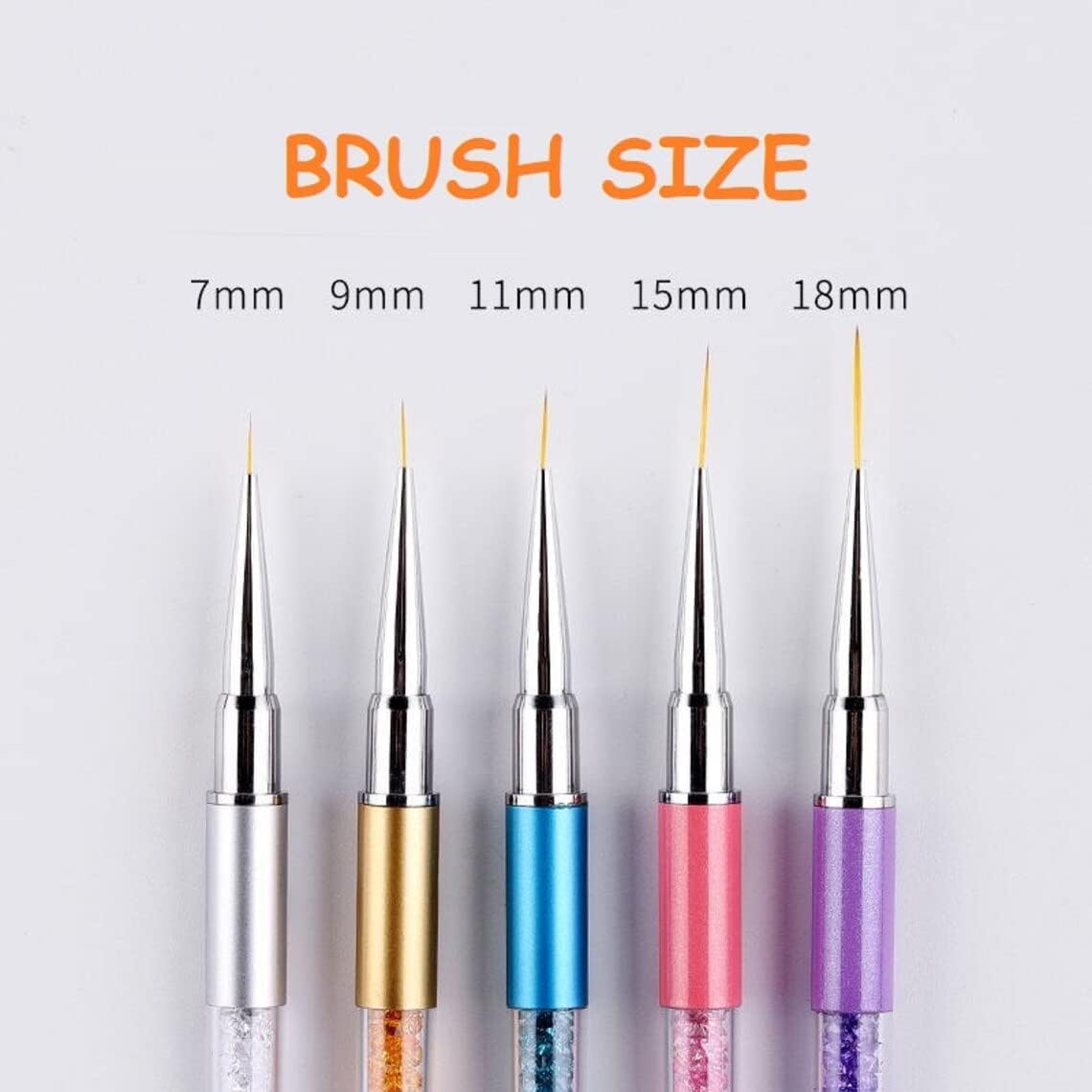 SKINPLUS 5Pcs Gel Nail Art Liner Brushes Set - Professional Painting & Design Pens for Nail Art, Rhinestone Application & Dotting (5/7/9/11/20mm Sizes) - Perfect Gift for Women & DIY Nail Enthusiasts | Salon Quality Tools for Home Manicures & Nail Design