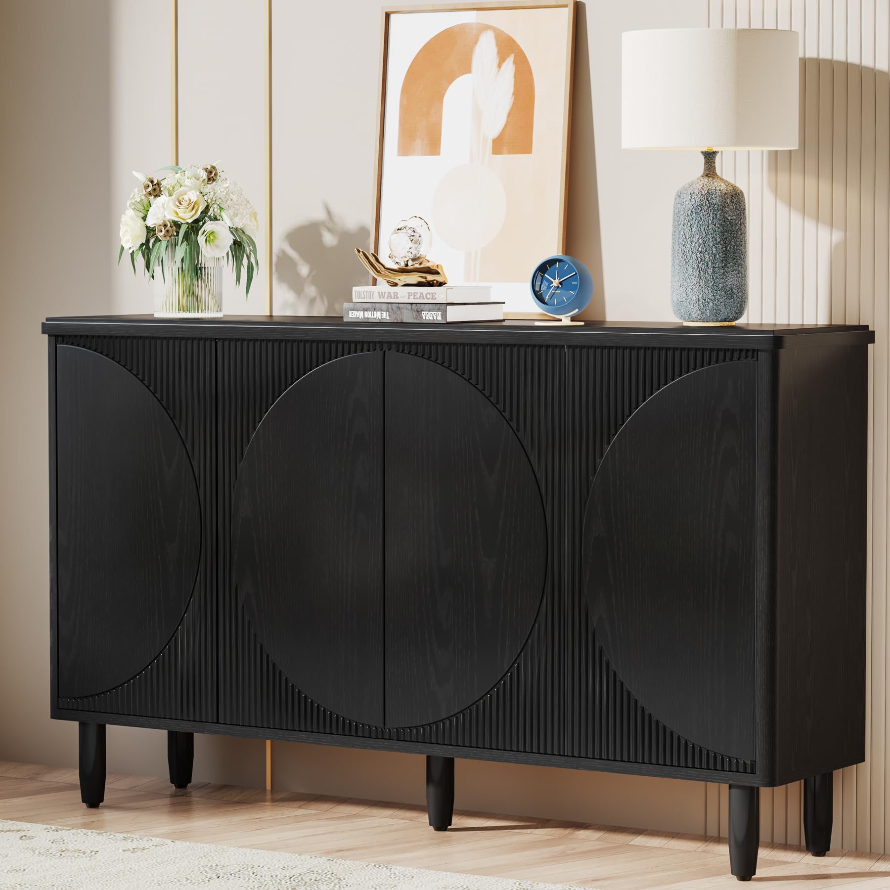 Tribesigns Modern All Black Buffet Cabinet Sideboard with Storage, Kitchen Dining Room Buffet Table with Doors for Living Room, Perfect for Home Organization and Stylish Storage Solutions