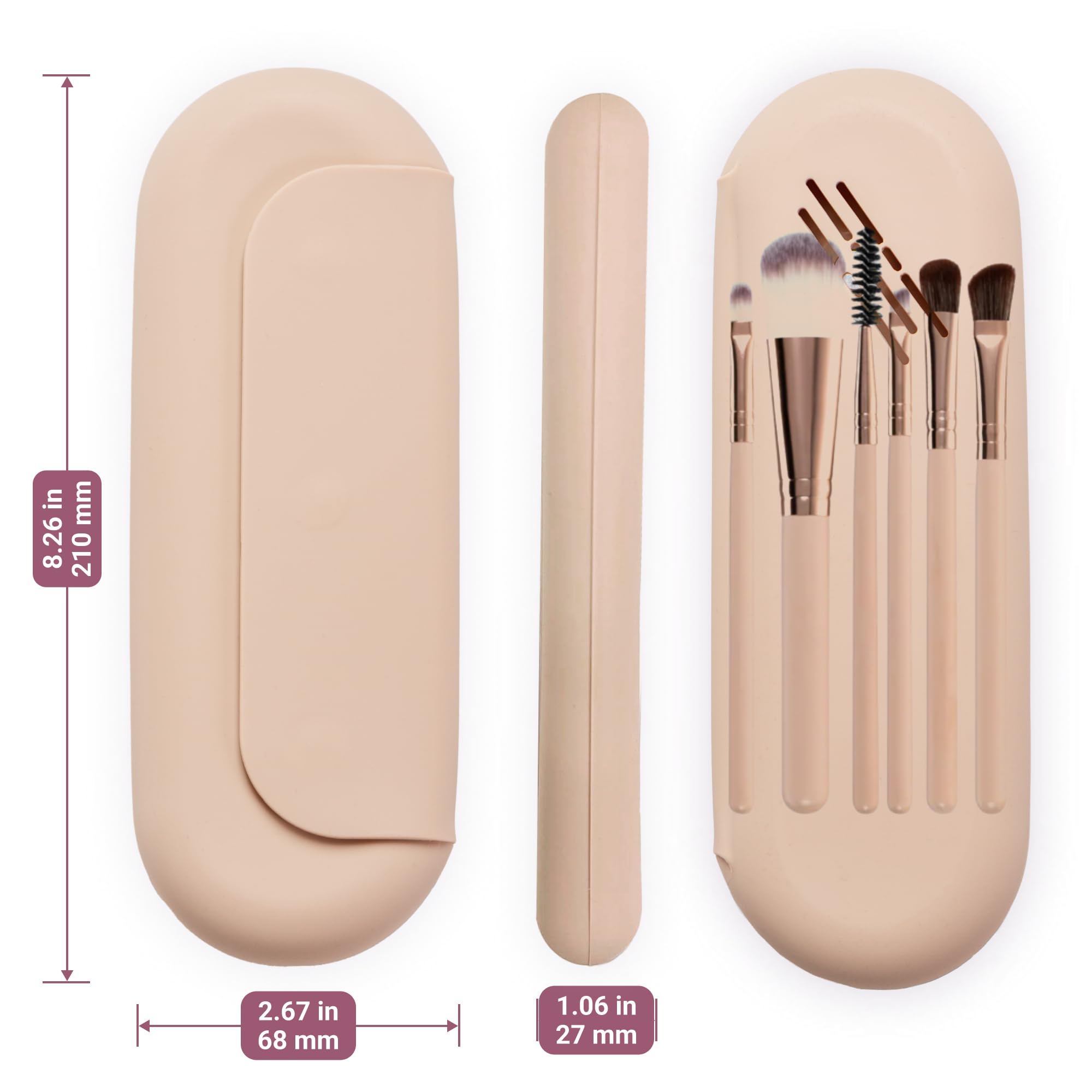 Premium Silicone Makeup Brush Holder - Travel-Friendly Magnetic Closure Cosmetic Organizer Case (Khaki) | Perfect for Home Vanity, Travel & On-The-Go Makeup Storage