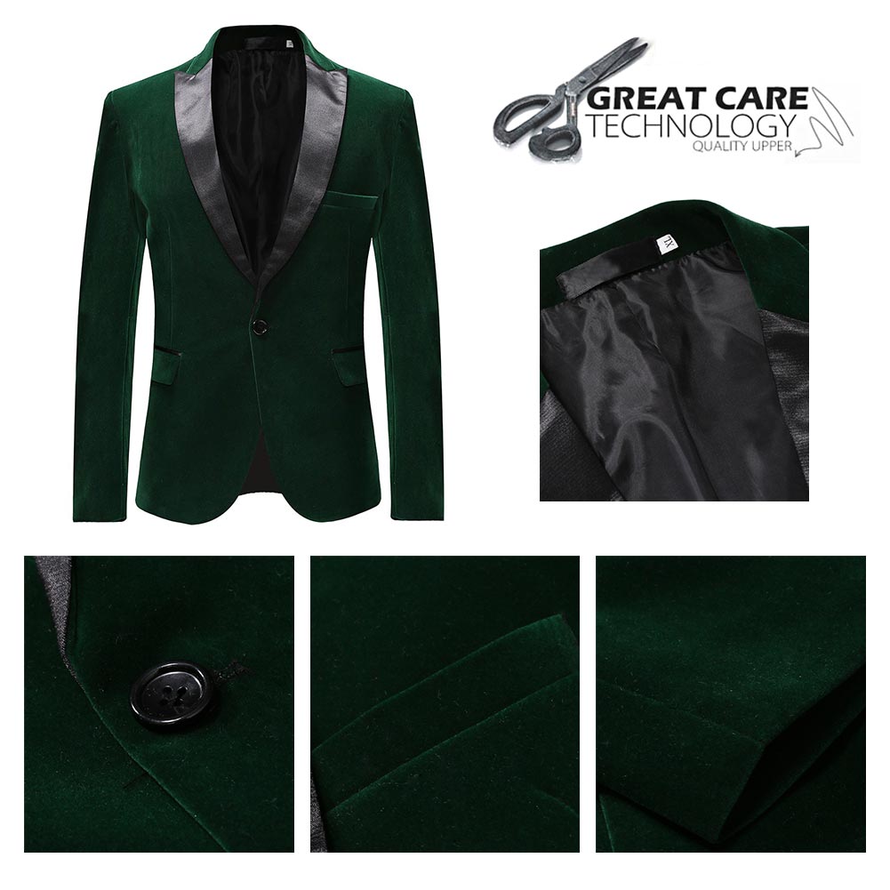 Slim Fit 2 Piece Green Velvet Tuxedo Suit for Men - Formal Wedding & Evening Party Outfit
