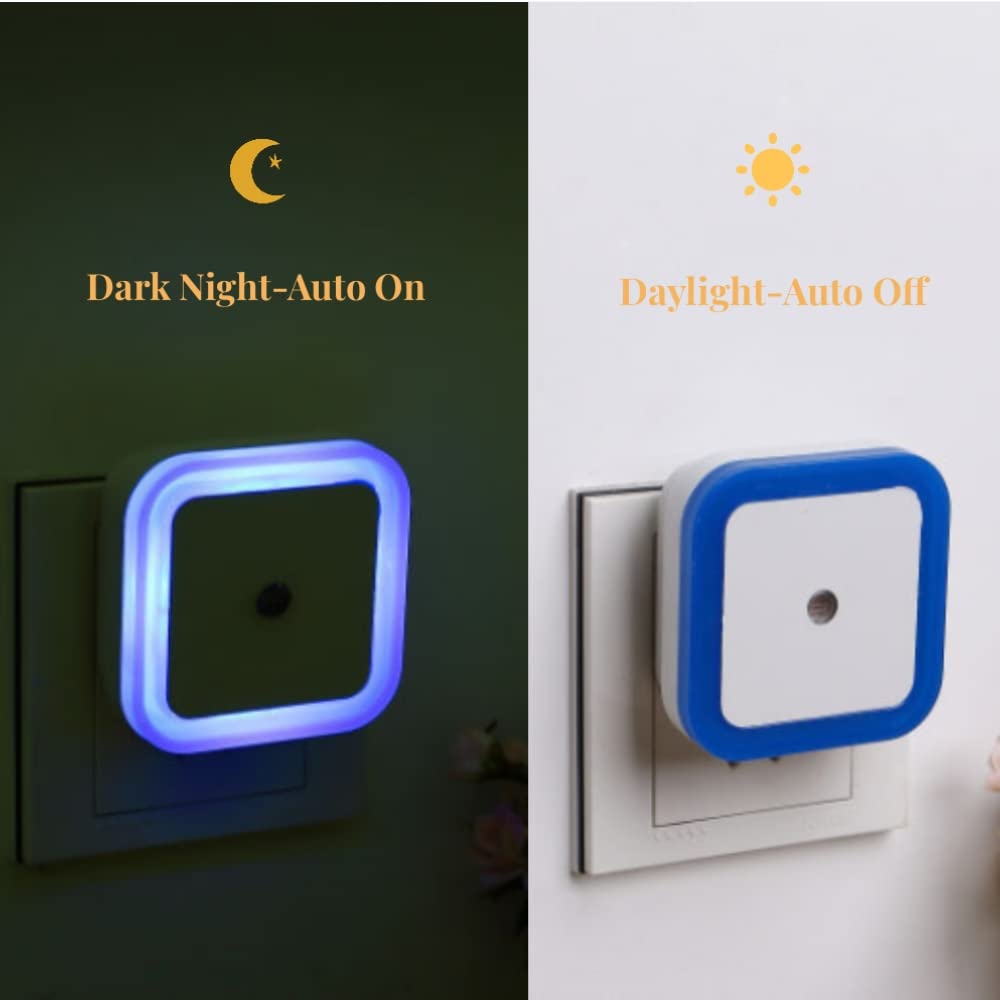 Othmro 6-Pack ABS Plug-in Night Light, L65×W65×H68, Warm White LED Christmas Bulb with Auto Dusk-to-Dawn Sensor - Perfect for Bedroom, Kitchen, Hallway (Blue, EU Plug) | Energy-Efficient Night Lighting Solution for Safety & Ambiance