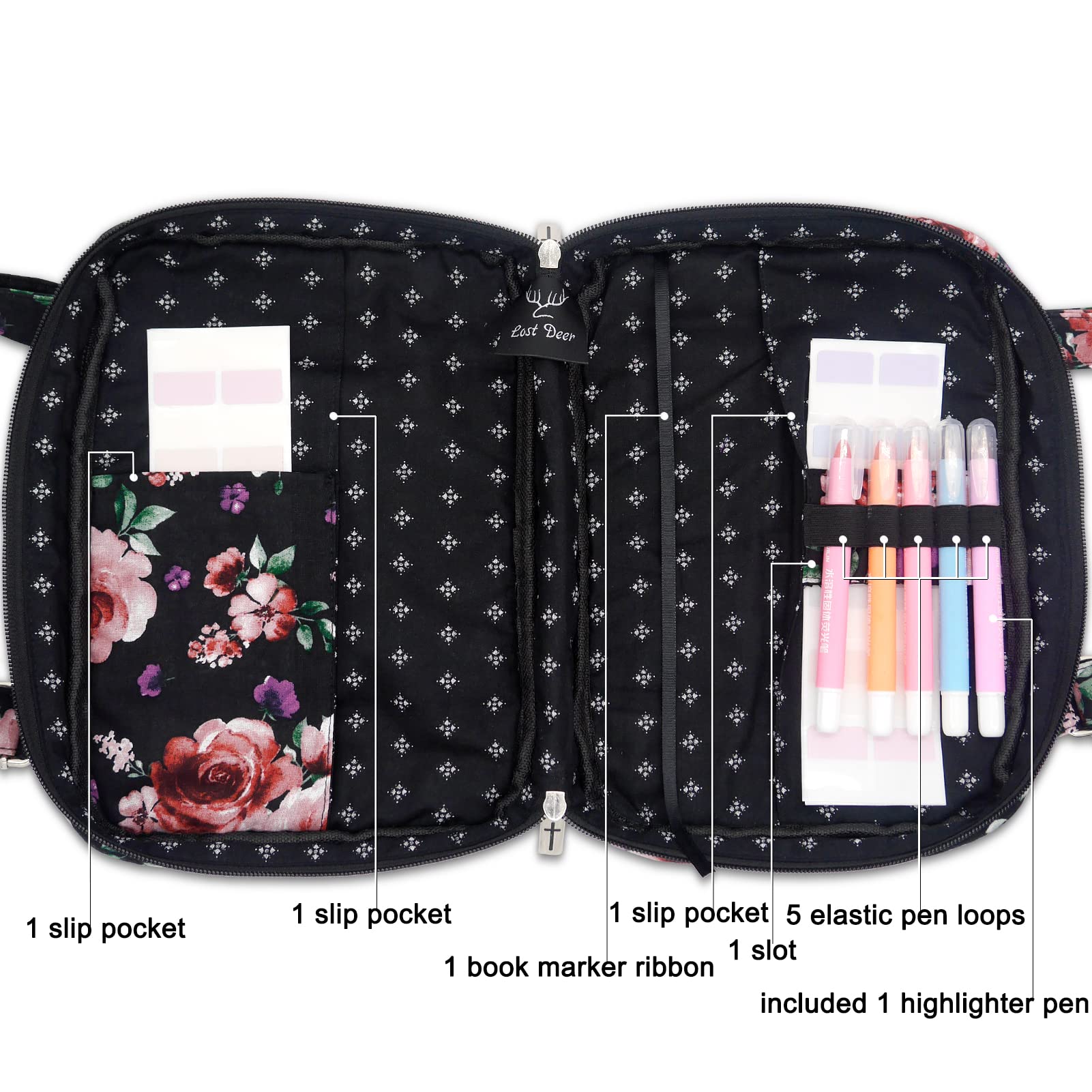 Women's Bible Cover with Adjustable Straps - Large Zippered Study Bible Carrying Case Bag (10x7x2.7 Inches) - Perfect for Church, Bible Study & Travel