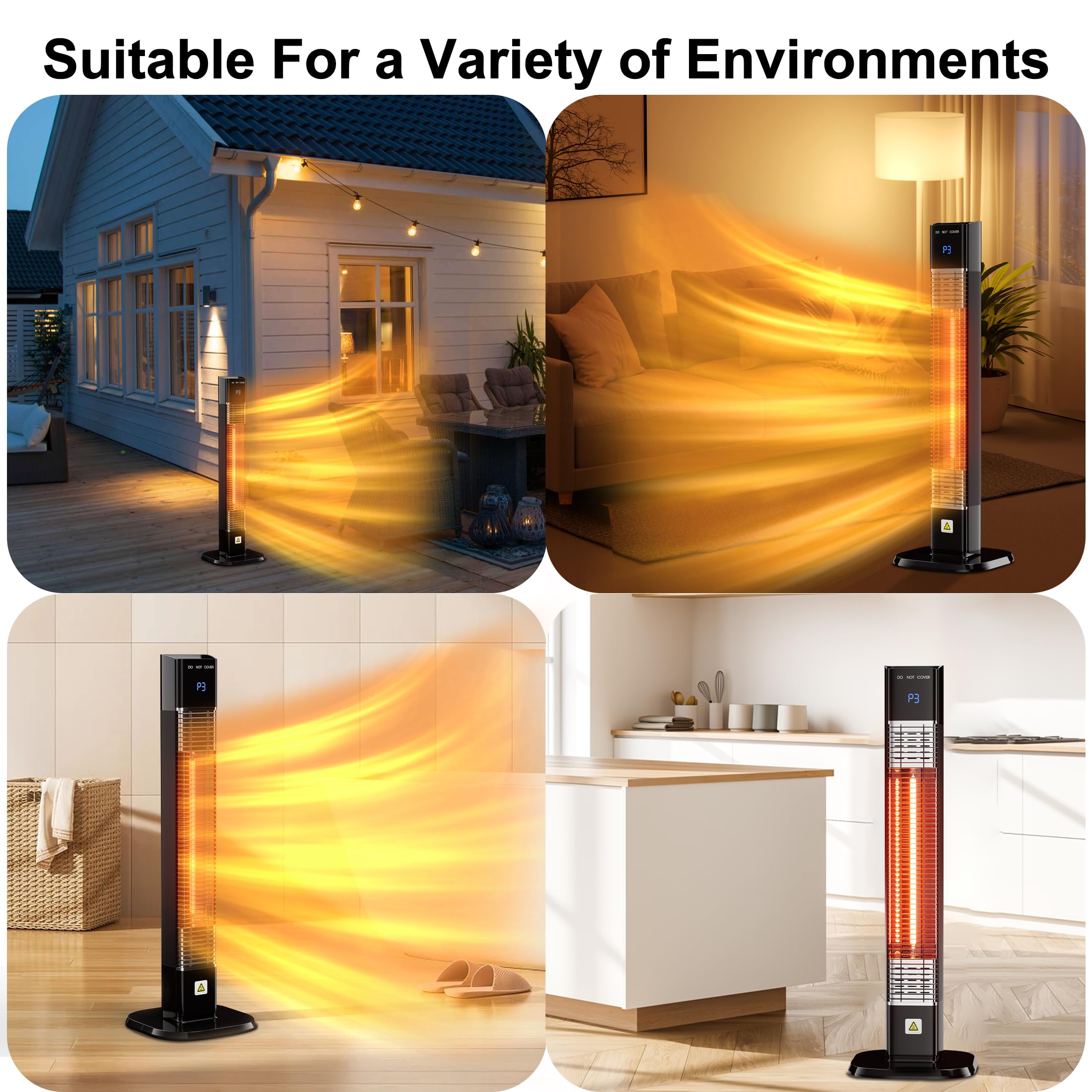 AKIRES 34IN Super Quiet 1500W Electric Infrared Heater - Portable Space Heater with 1S Fast Heating, Waterproof Design & Advanced Infrared Technology - Ideal for Indoor, Outdoor, Large Rooms, Garage, Porch, Backyard & Patio Use - Perfect for Winter, Camping & Home Office