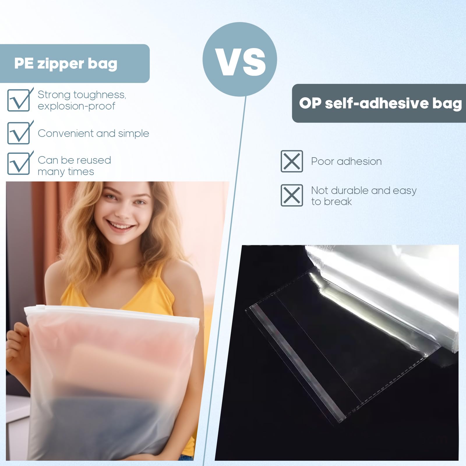 100Pcs 6x9 Inch Frosted Zipper Plastic Bags - Reusable Travel Storage Bags for Socks, Underwear, Cosmetics & Toiletries | No Vent Holes | Perfect for Organizing, Shipping & Travel Accessories