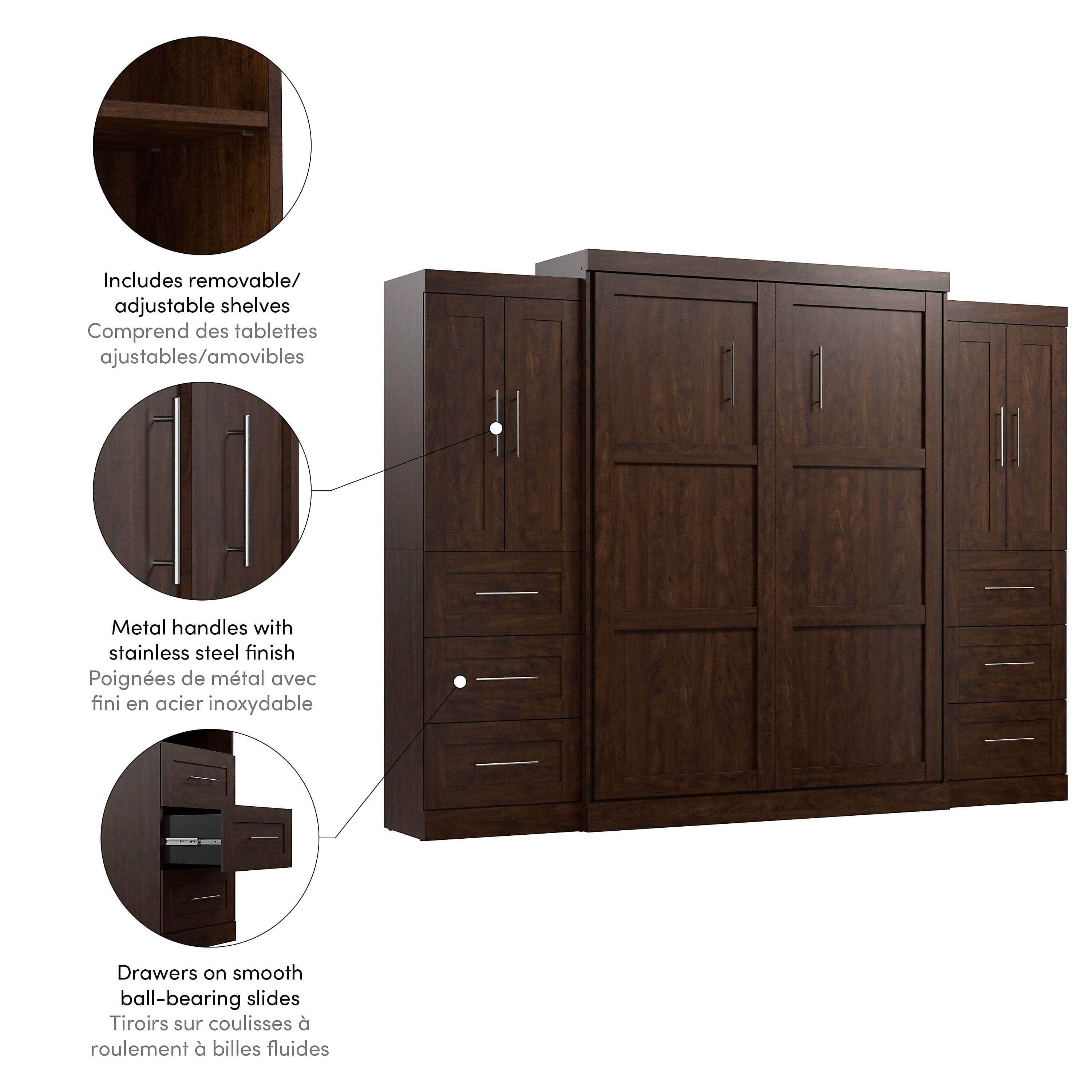 Pur Queen Murphy Wall Bed with Closet Storage Cabinets (115W) - 7 Color Options - Space-Saving Solution for Small Apartments, Guest Rooms & Home Offices