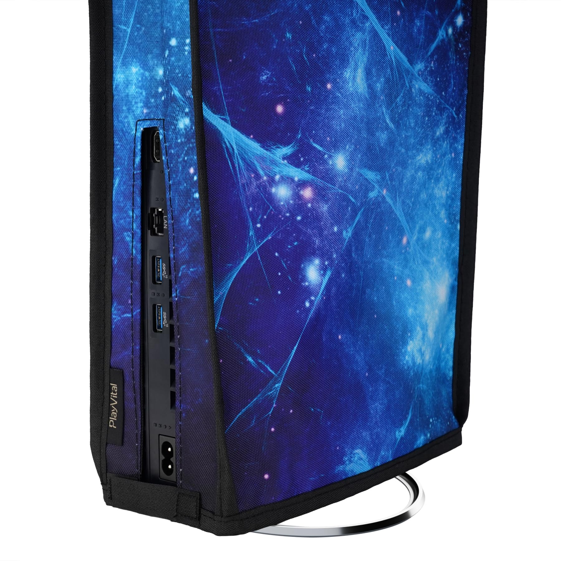 PlayVital Vertical Dust Cover for PS5 Slim Digital Edition (New Smaller Design) - Nylon Dustproof Waterproof Protector Sleeve for PlayStation 5 Slim Console - Blue Nebula - Perfect for Gaming Setup Protection & Travel Storage
